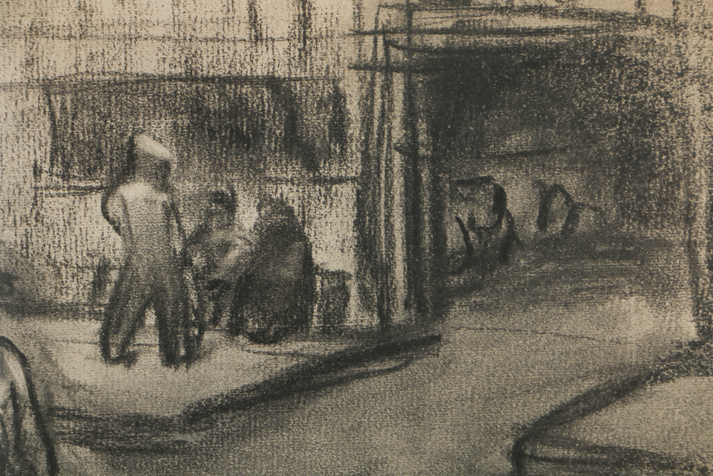 Florence Bartley Smithburn Charcoal Drawing on Paper of a Wagon Scene