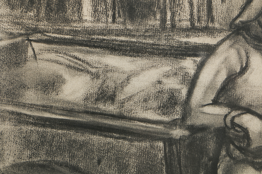 Florence Bartley Smithburn Charcoal Drawing on Paper of a Wagon Scene