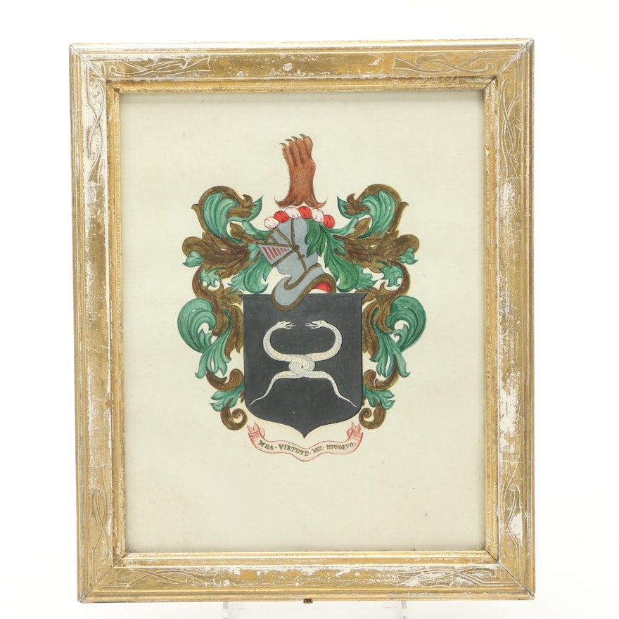 Gouache and Ink Painting on Paper of Armorial Crest