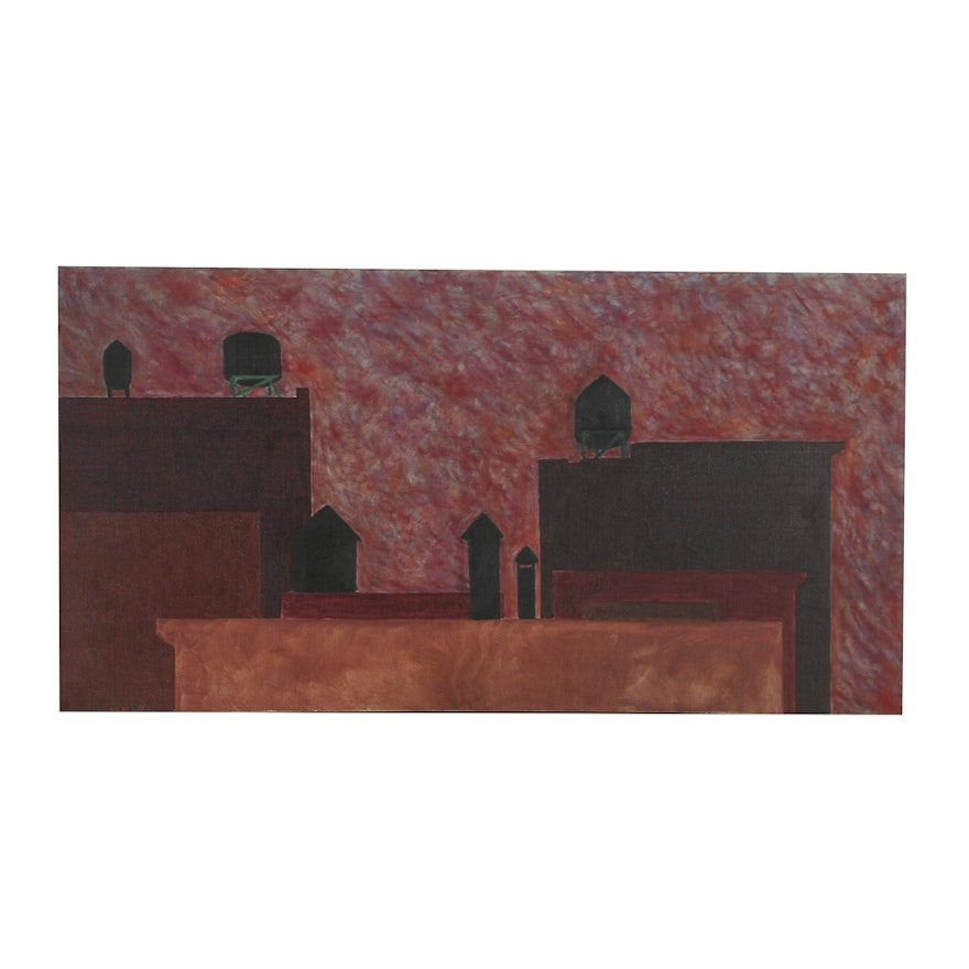 Robert Herrmann Oil Painting on Canvas "NY Skyline"