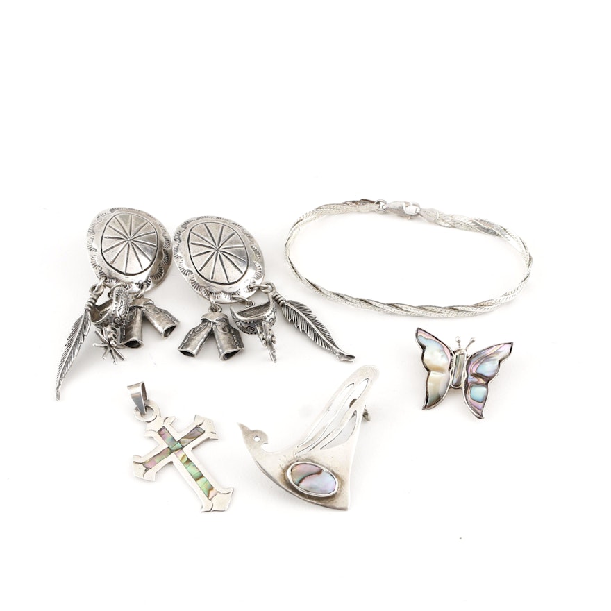 Selection of Sterling Silver Jewelry Including Abalone