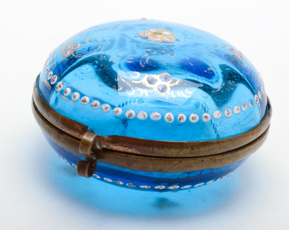 Bohemian Glass Trinket Box and Cowrie Shell Coin Purse