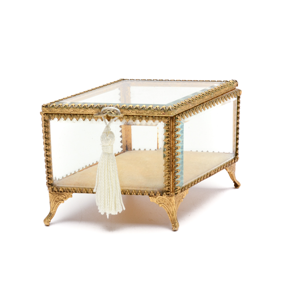 Vintage Stylebuilt Beveled Glass jewelry Casket