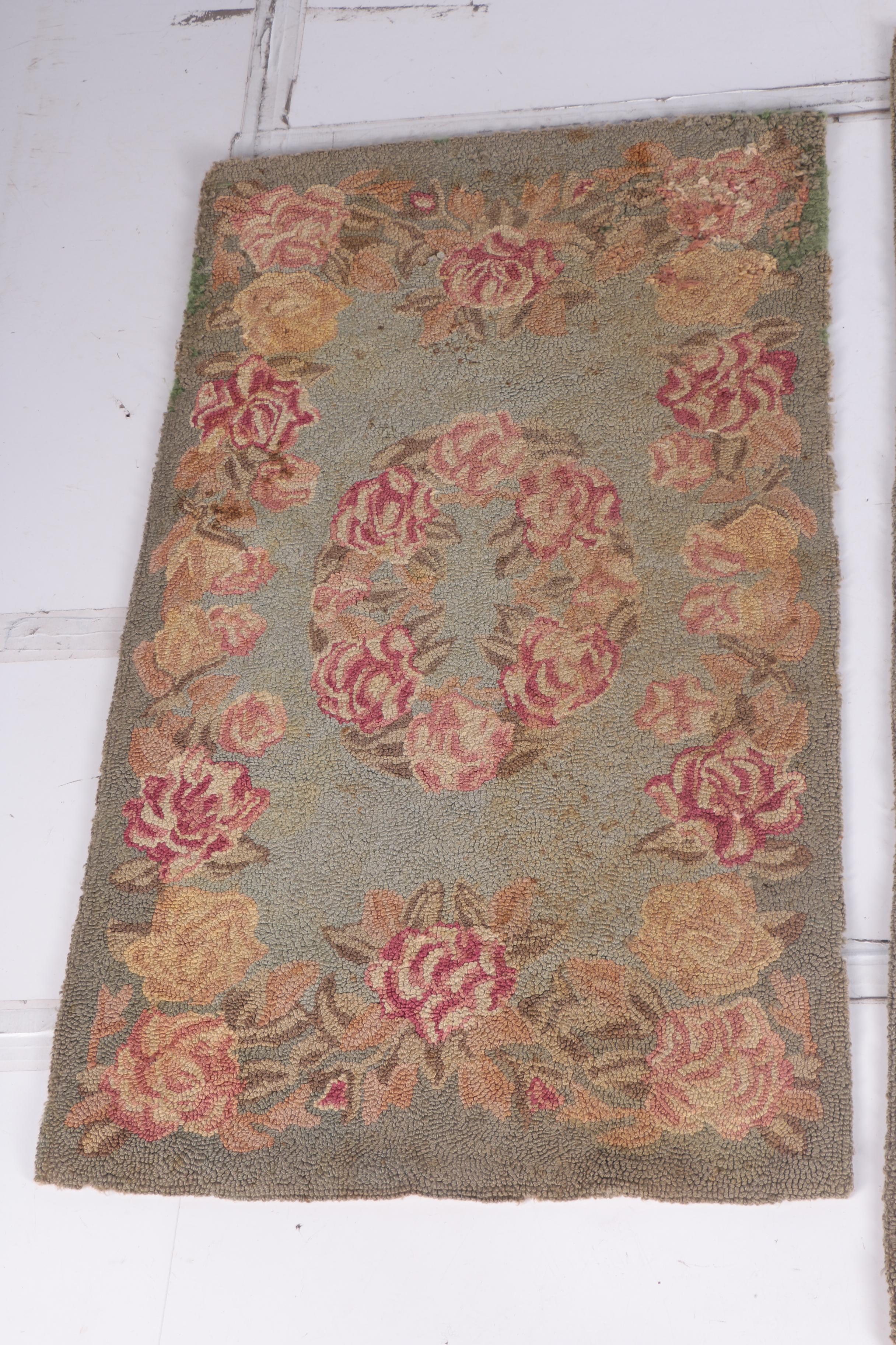 Pair of Vintage Hooked Floral Accent Rugs