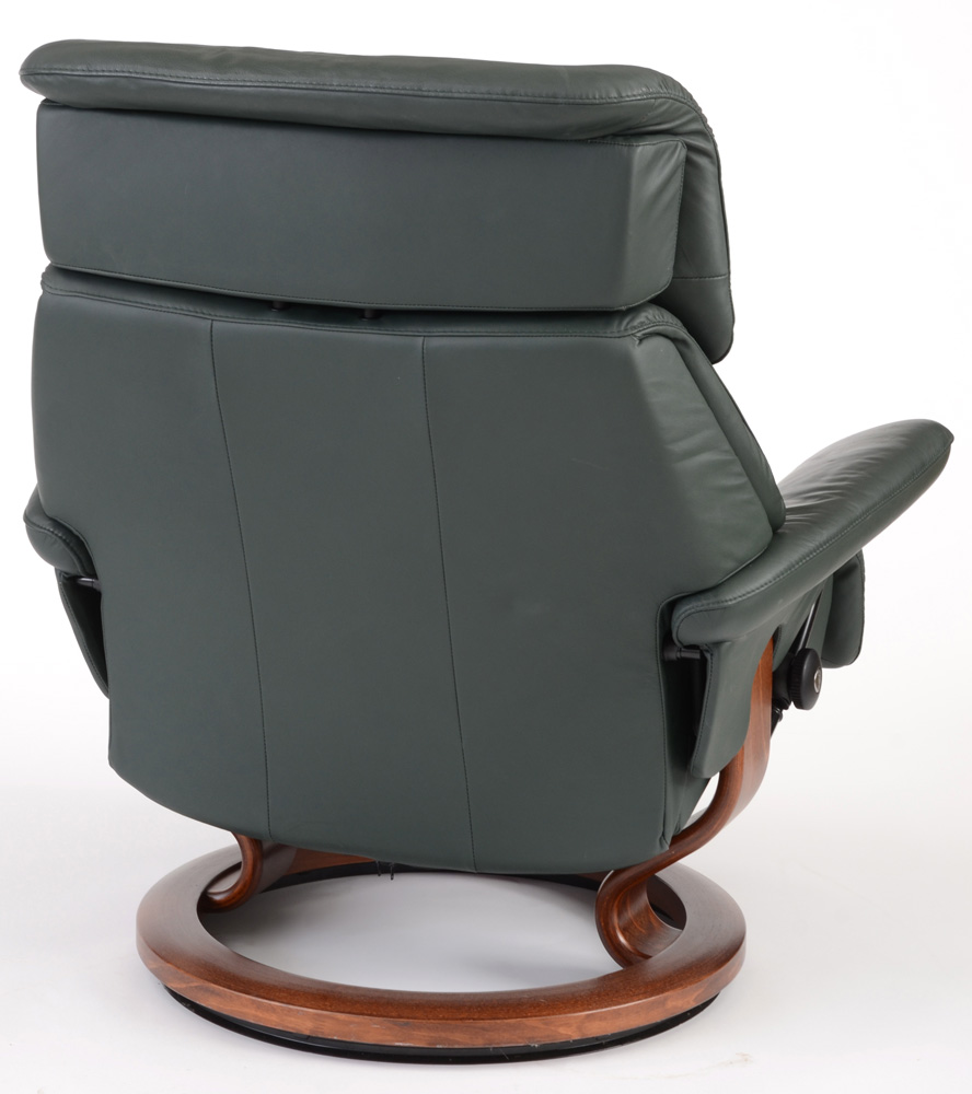 Green Leather "Stressless" Adjustable Chair and Ottoman by Ekornes / Norway