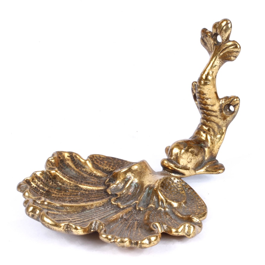 Vintage Brass Rococo Dolphin Wall Soap Dish