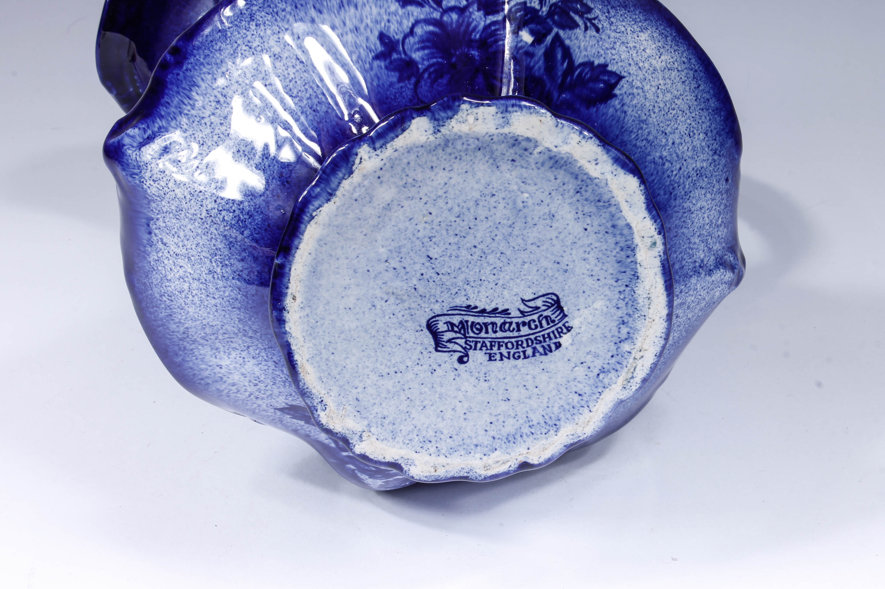 Vintage Blue and White Monarch Staffordshire English Pitcher and Wash Bowl Set