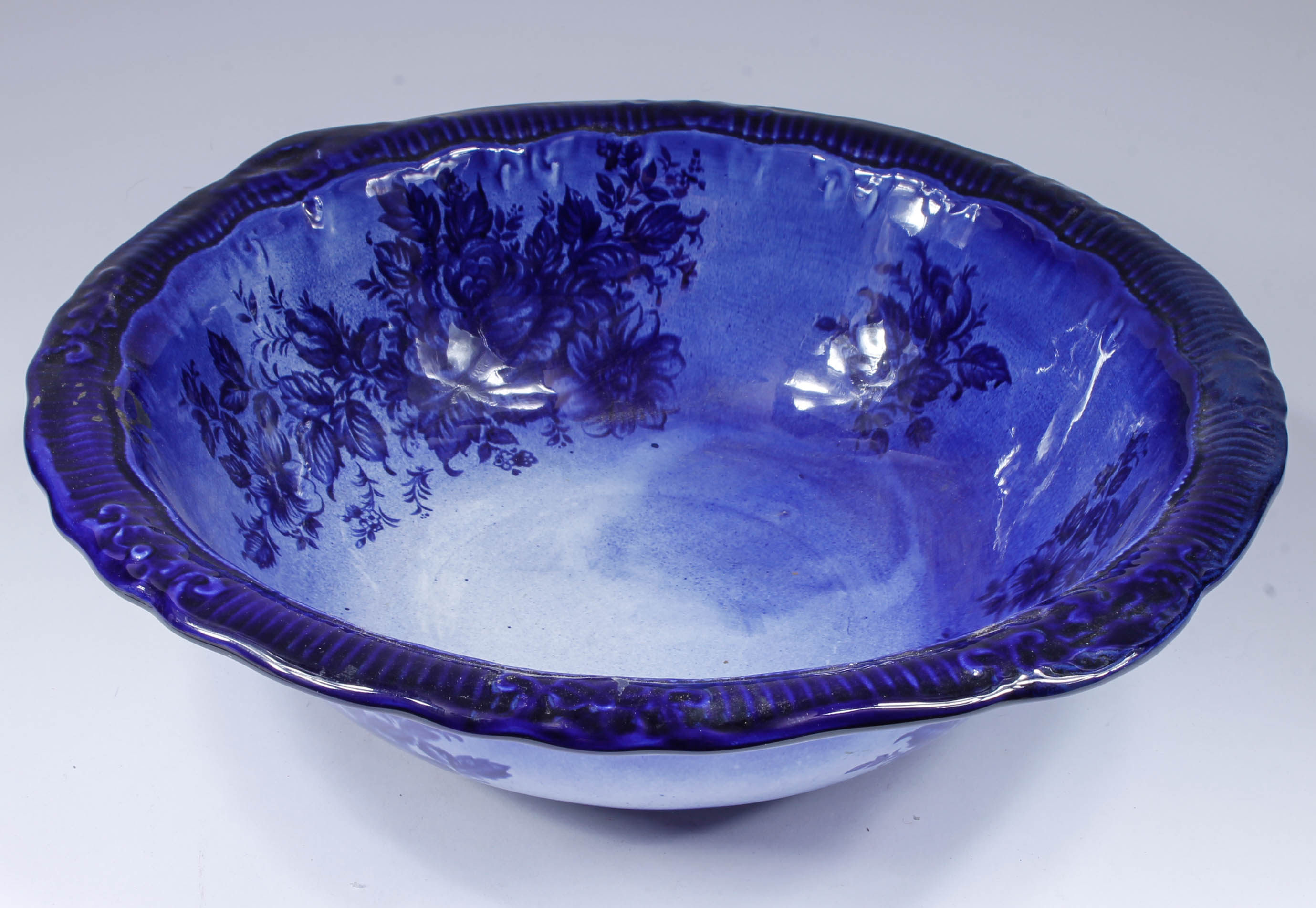 Vintage Blue and White Monarch Staffordshire English Pitcher and Wash Bowl Set