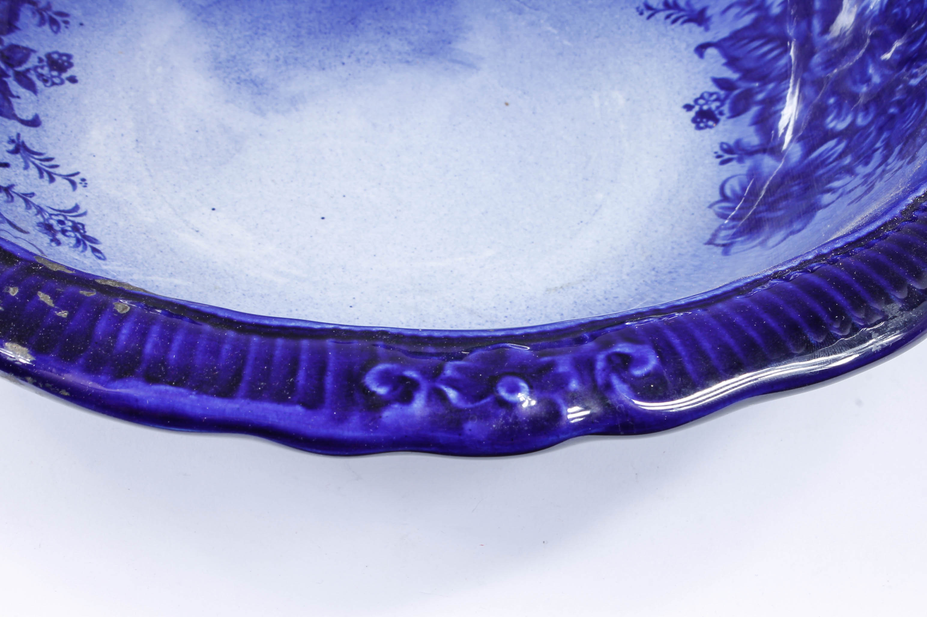 Vintage Blue and White Monarch Staffordshire English Pitcher and Wash Bowl Set