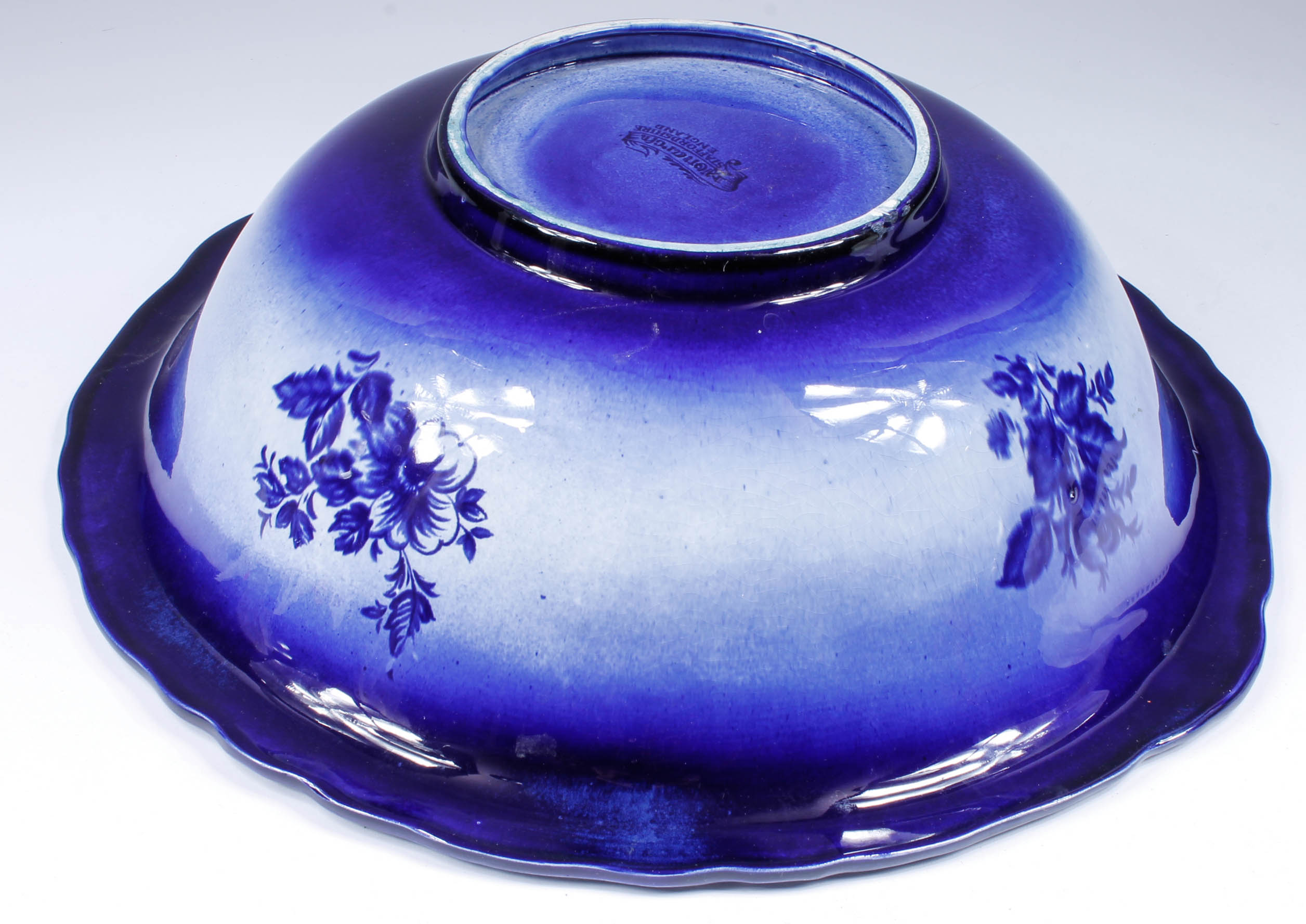 Vintage Blue and White Monarch Staffordshire English Pitcher and Wash Bowl Set