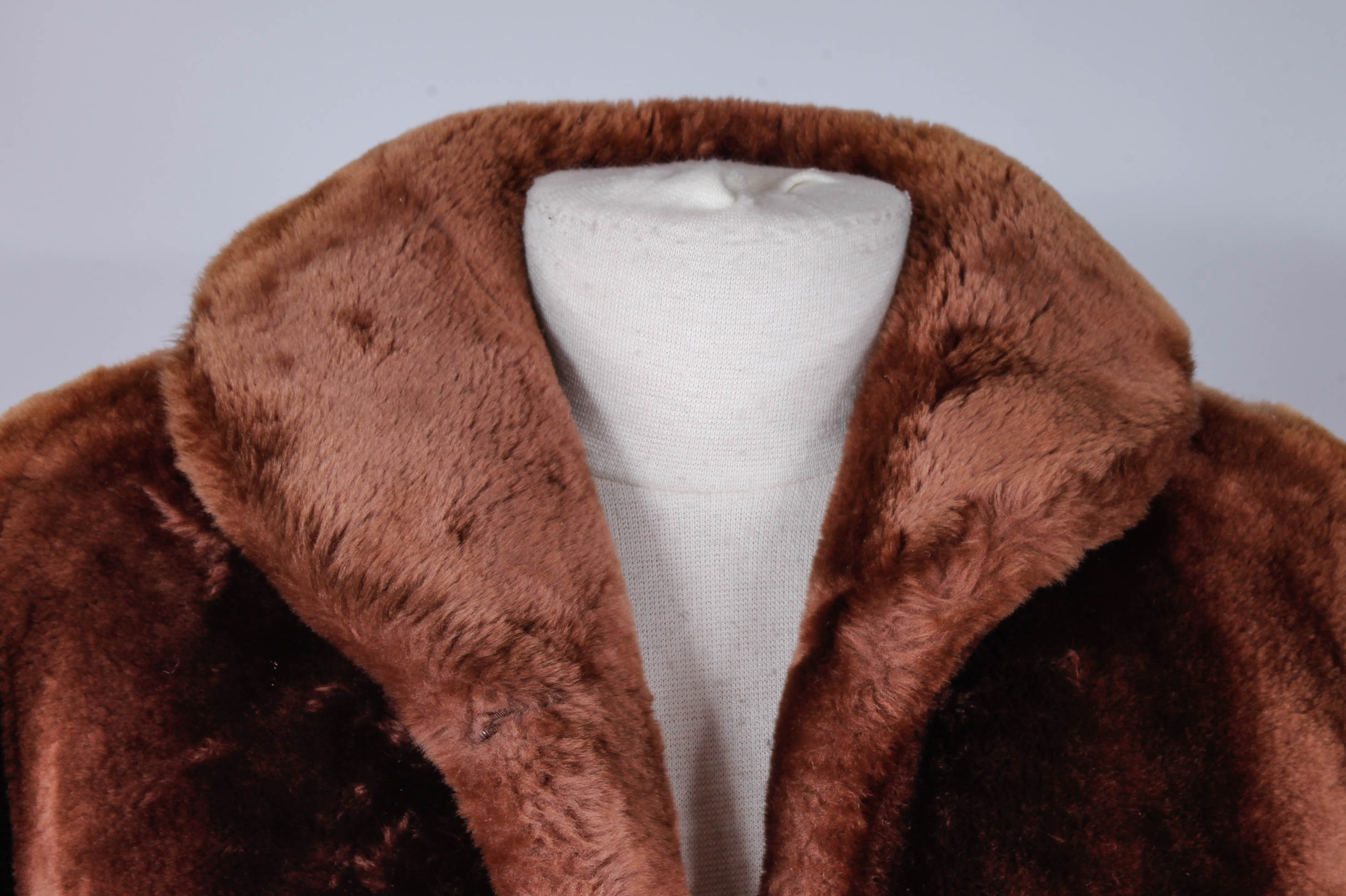 Plastic Processed Lambskin Mouton Fur Coat by Colbert