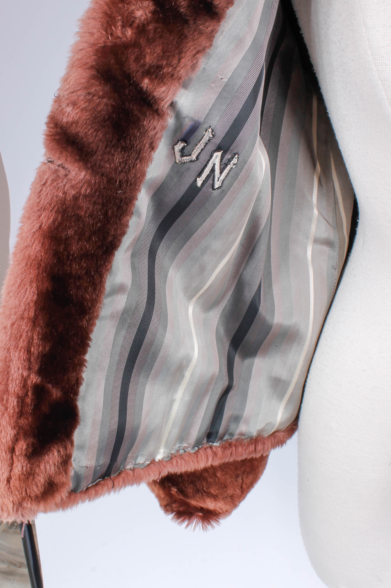 Plastic Processed Lambskin Mouton Fur Coat by Colbert