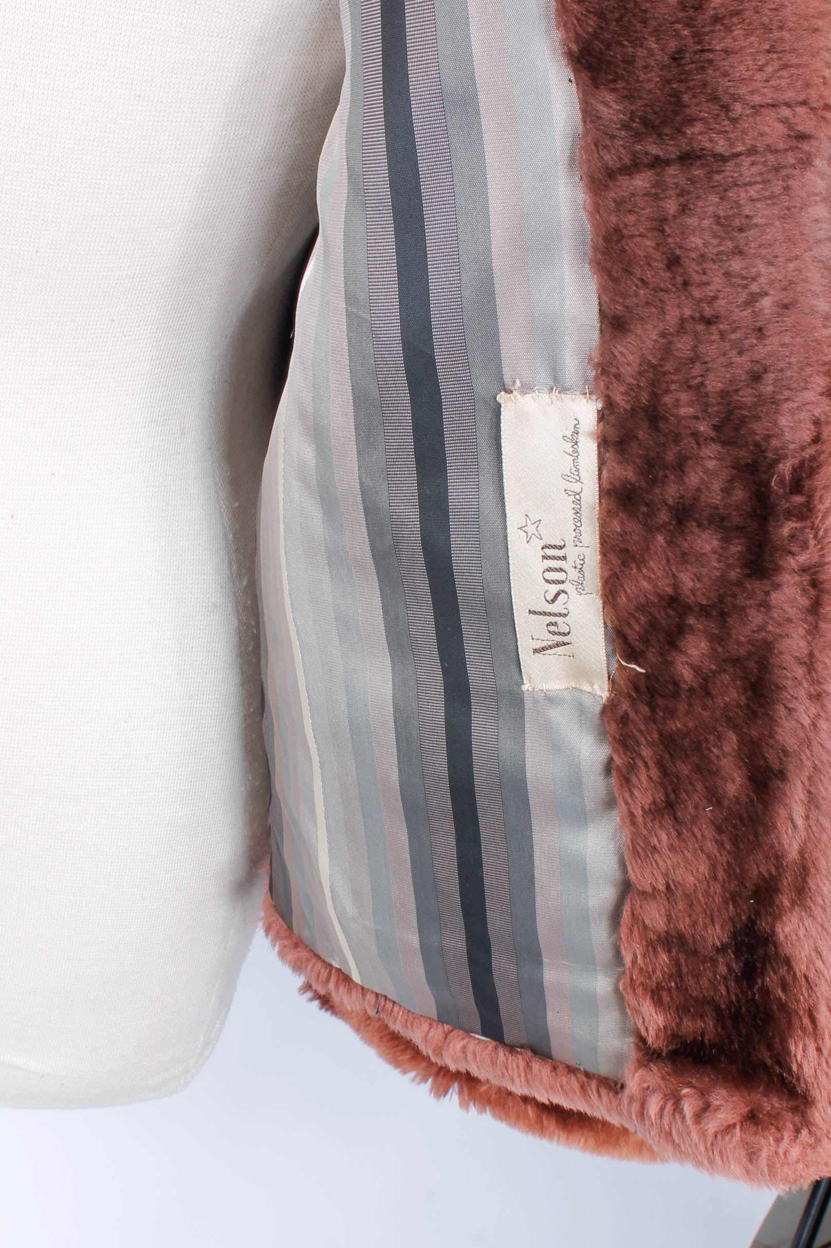 Plastic Processed Lambskin Mouton Fur Coat by Colbert