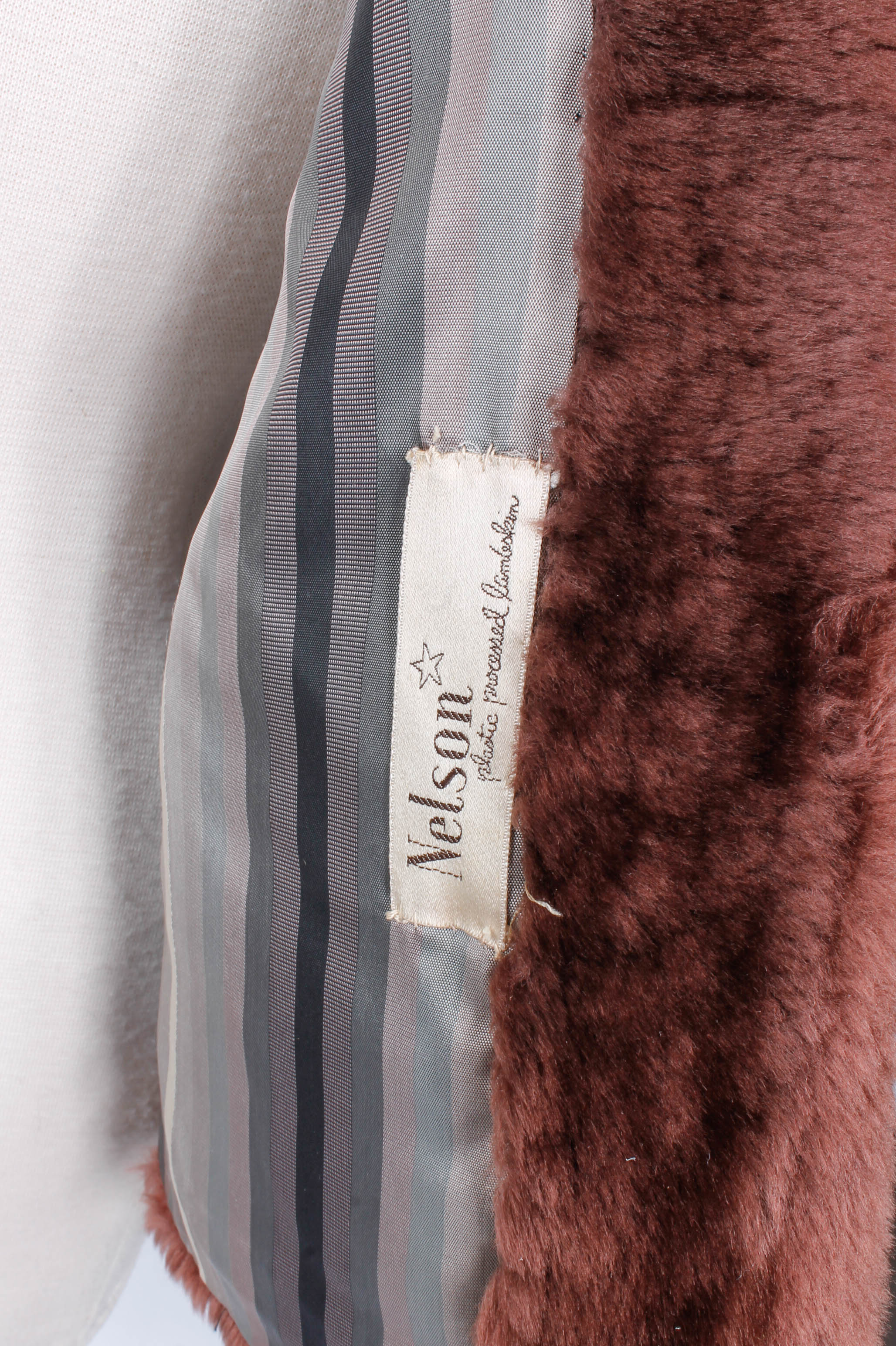 Plastic Processed Lambskin Mouton Fur Coat by Colbert