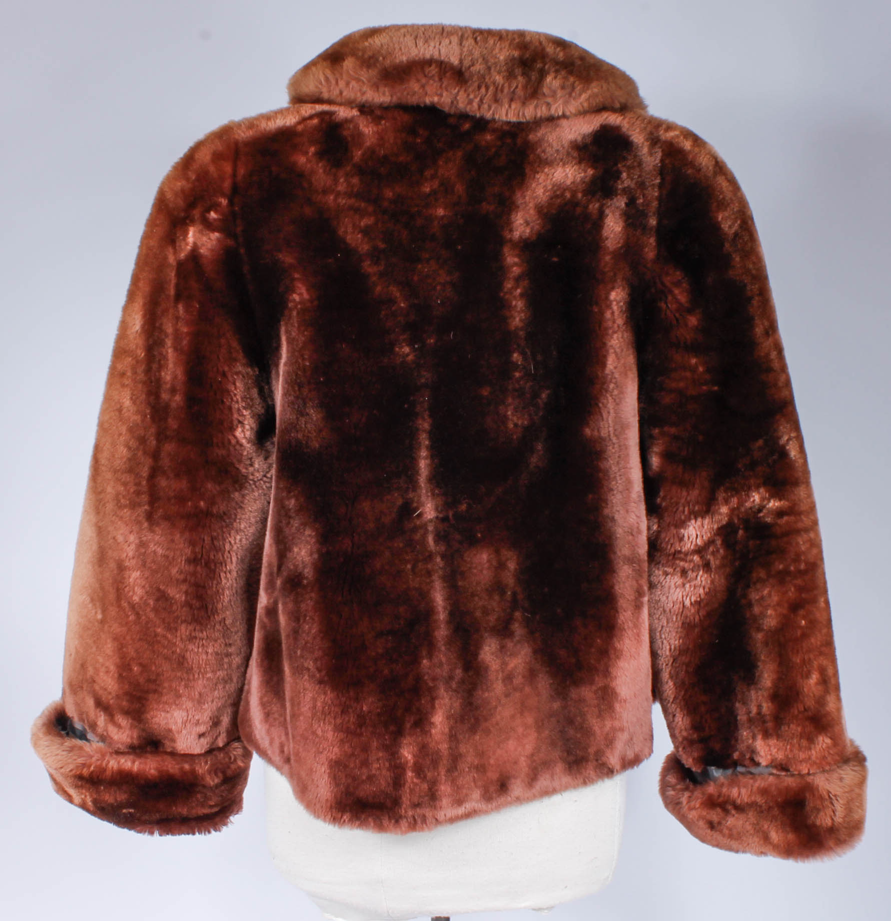 Plastic Processed Lambskin Mouton Fur Coat by Colbert