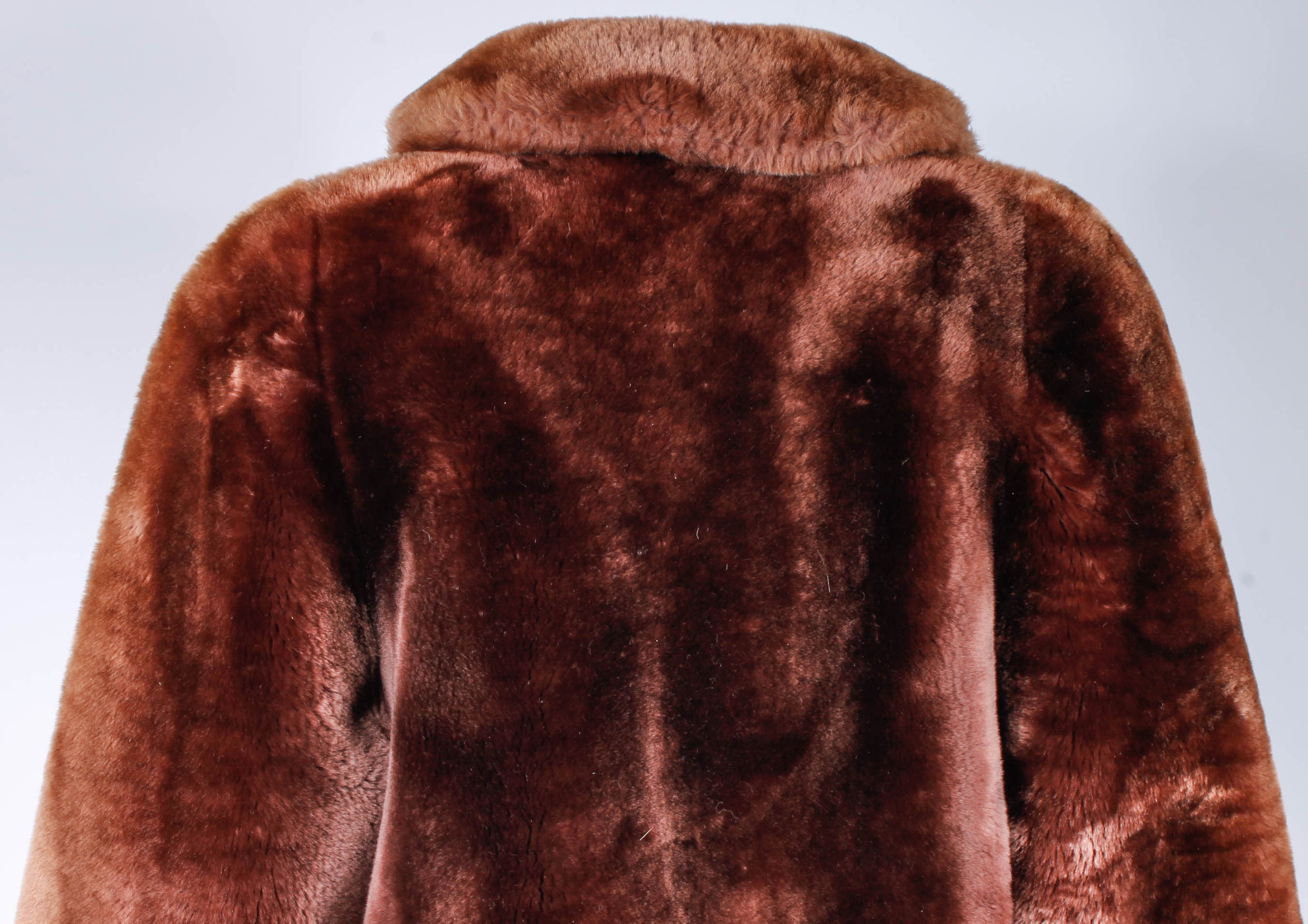 Plastic Processed Lambskin Mouton Fur Coat by Colbert