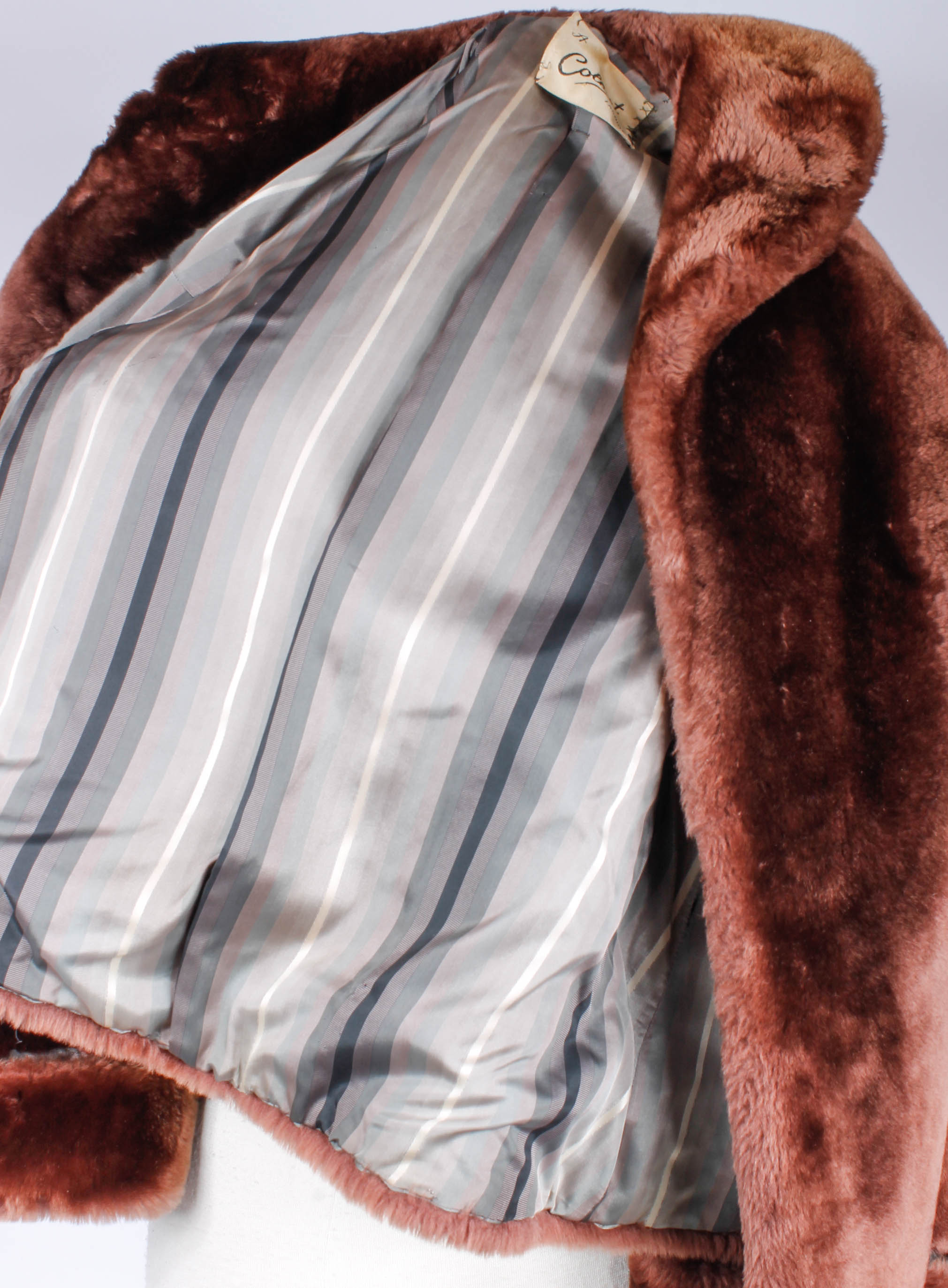 Plastic Processed Lambskin Mouton Fur Coat by Colbert