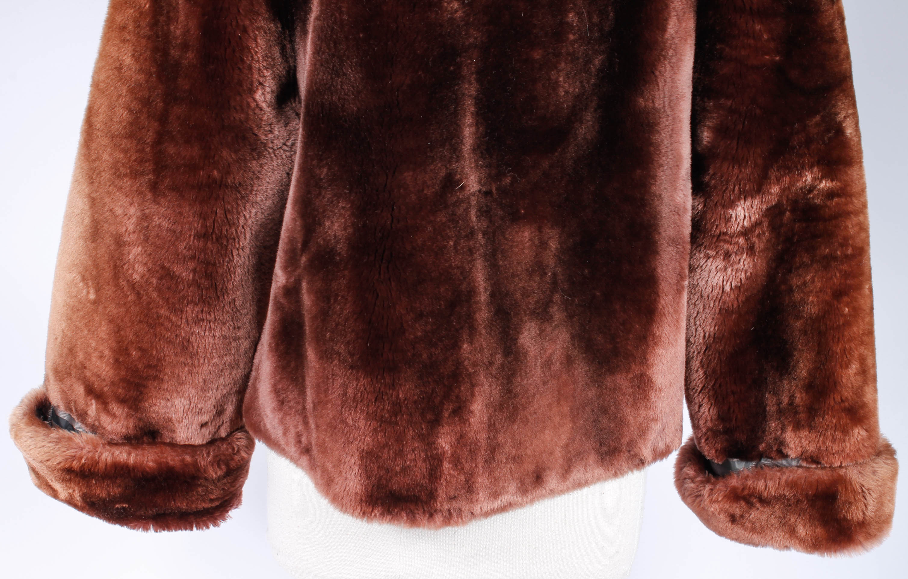 Plastic Processed Lambskin Mouton Fur Coat by Colbert