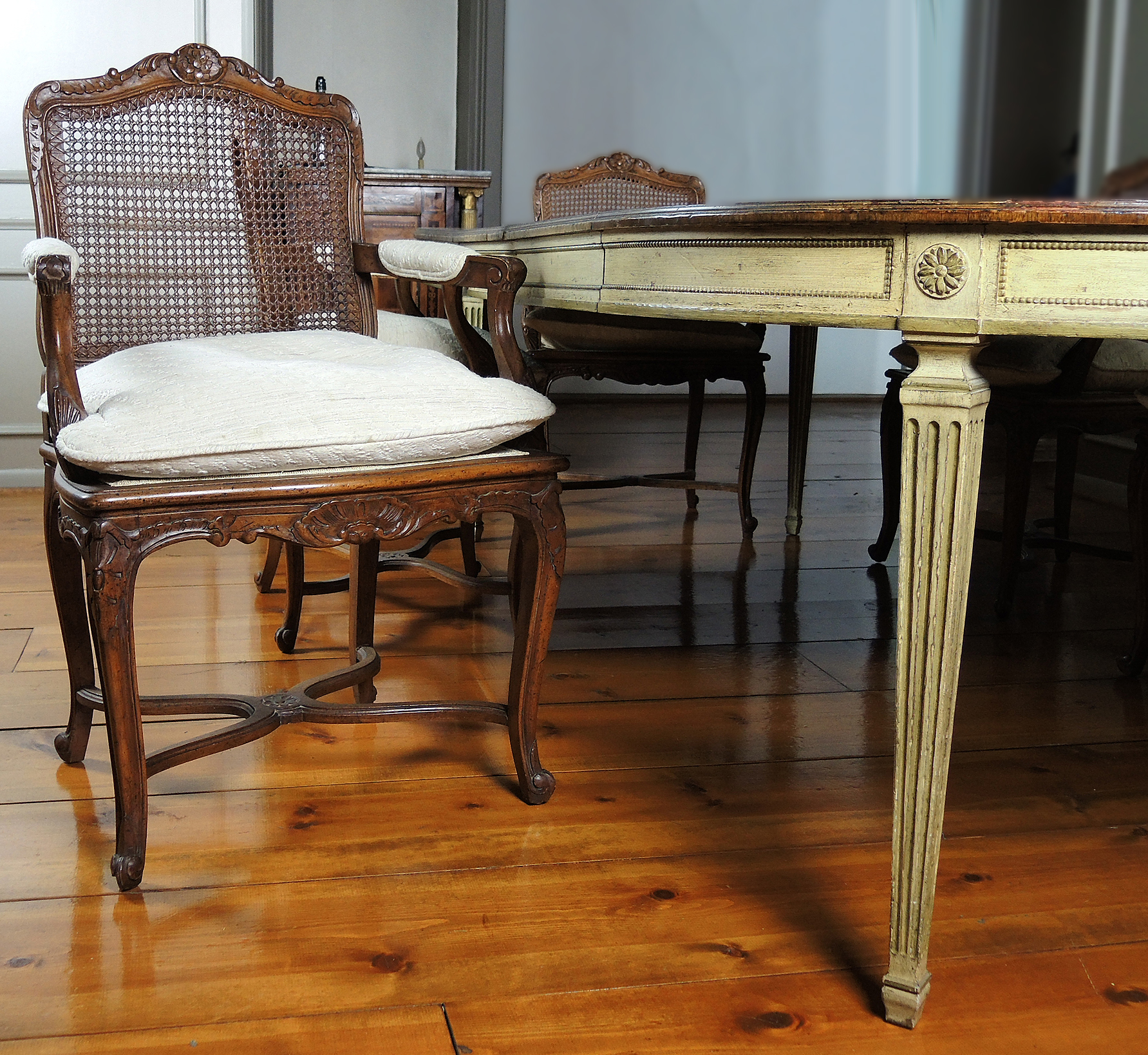 Louis XVI Style Dining Table and French Provencal Chairs
