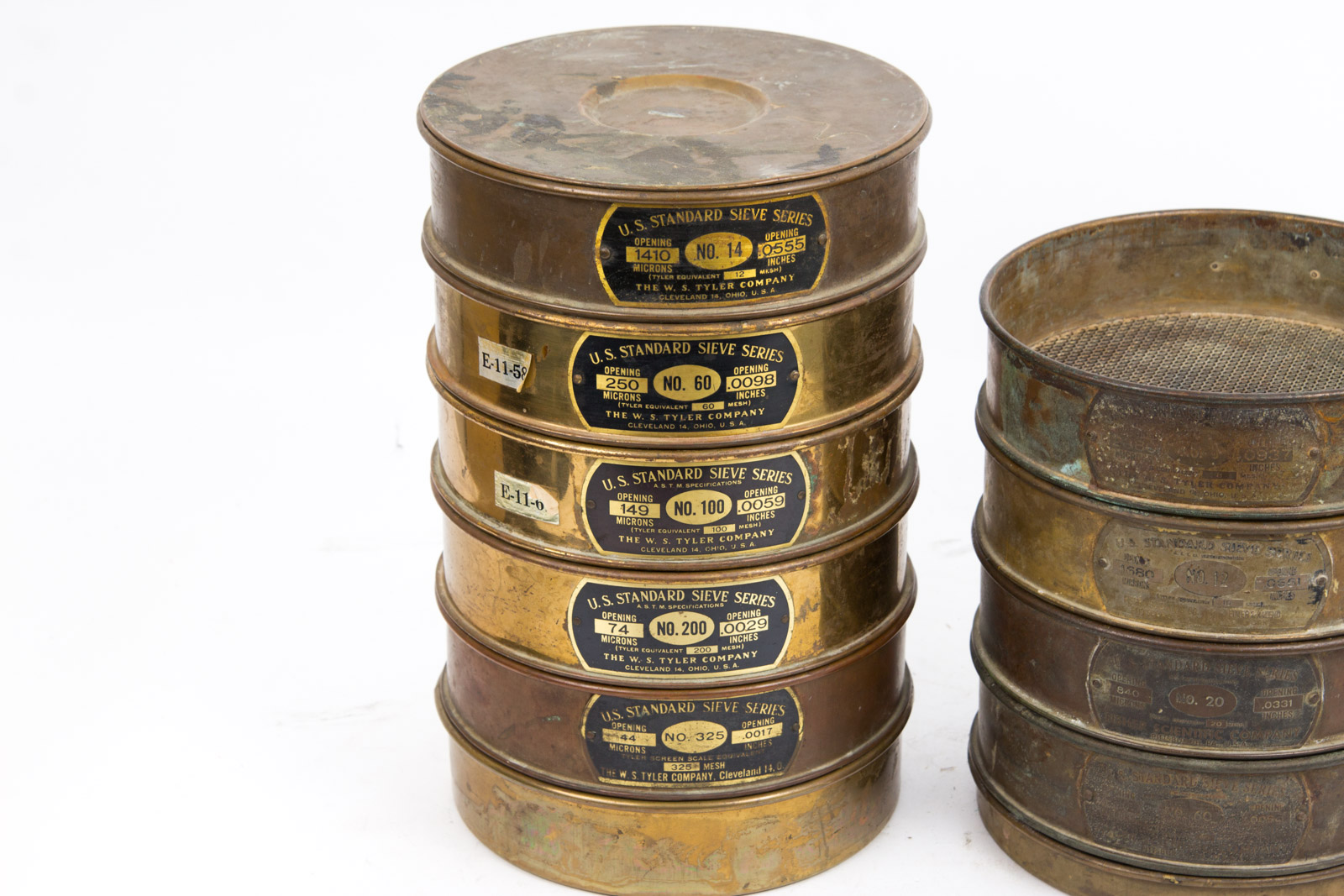 Ten Vintage Brass/Copper U.S. Standard Sieves