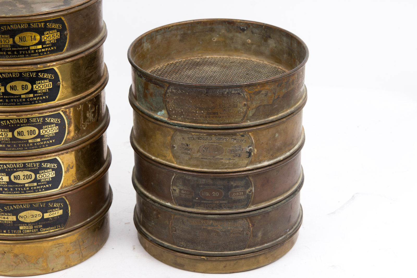 Ten Vintage Brass/Copper U.S. Standard Sieves