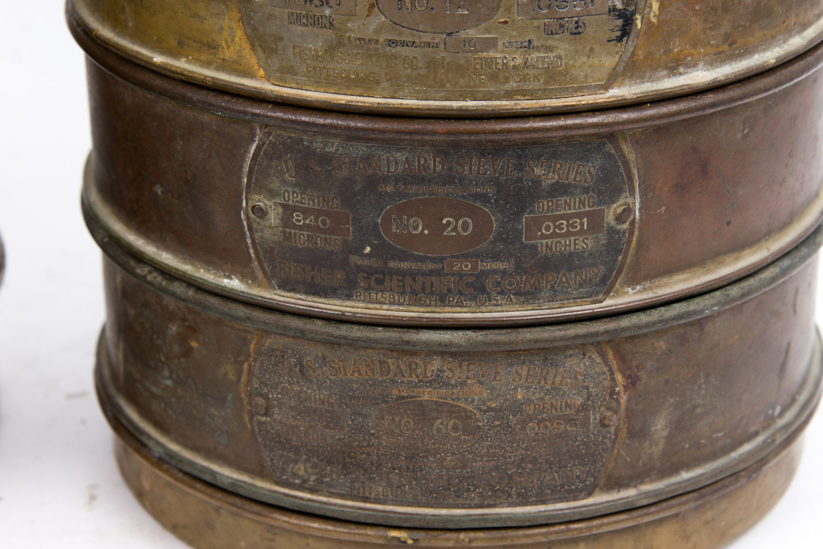 Ten Vintage Brass/Copper U.S. Standard Sieves