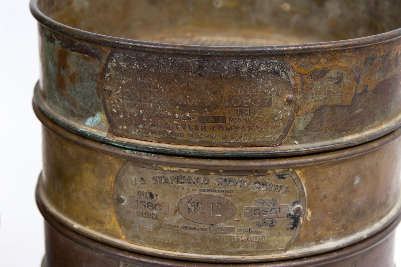 Ten Vintage Brass/Copper U.S. Standard Sieves