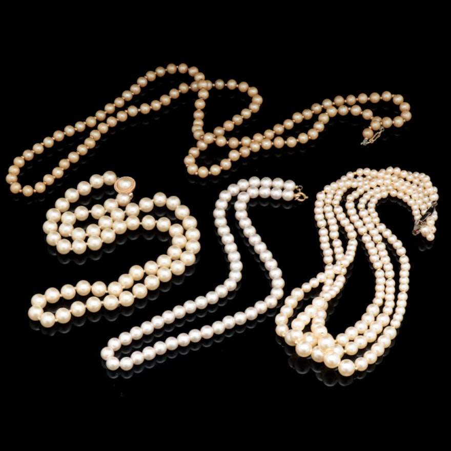 Four Vintage Faux Pearl Necklaces