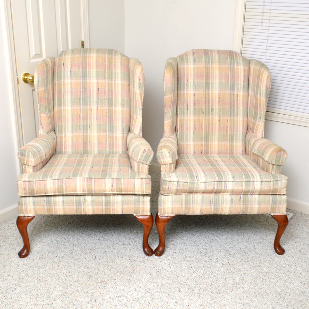 Pair of Queen Anne Style Wingback Chairs by Broyhill