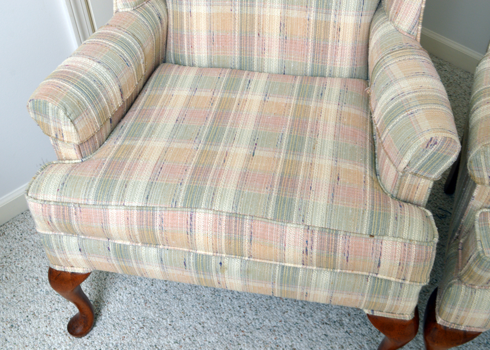 Pair of Queen Anne Style Wingback Chairs by Broyhill