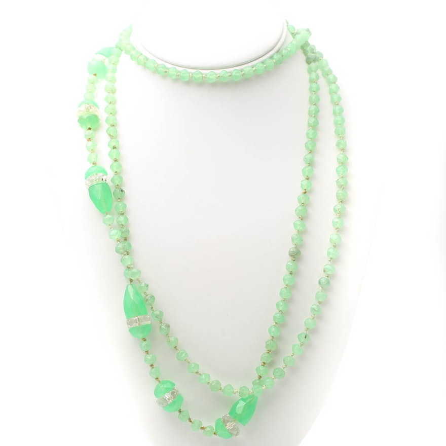 Green and Colorless Endless Glass Bead Necklace