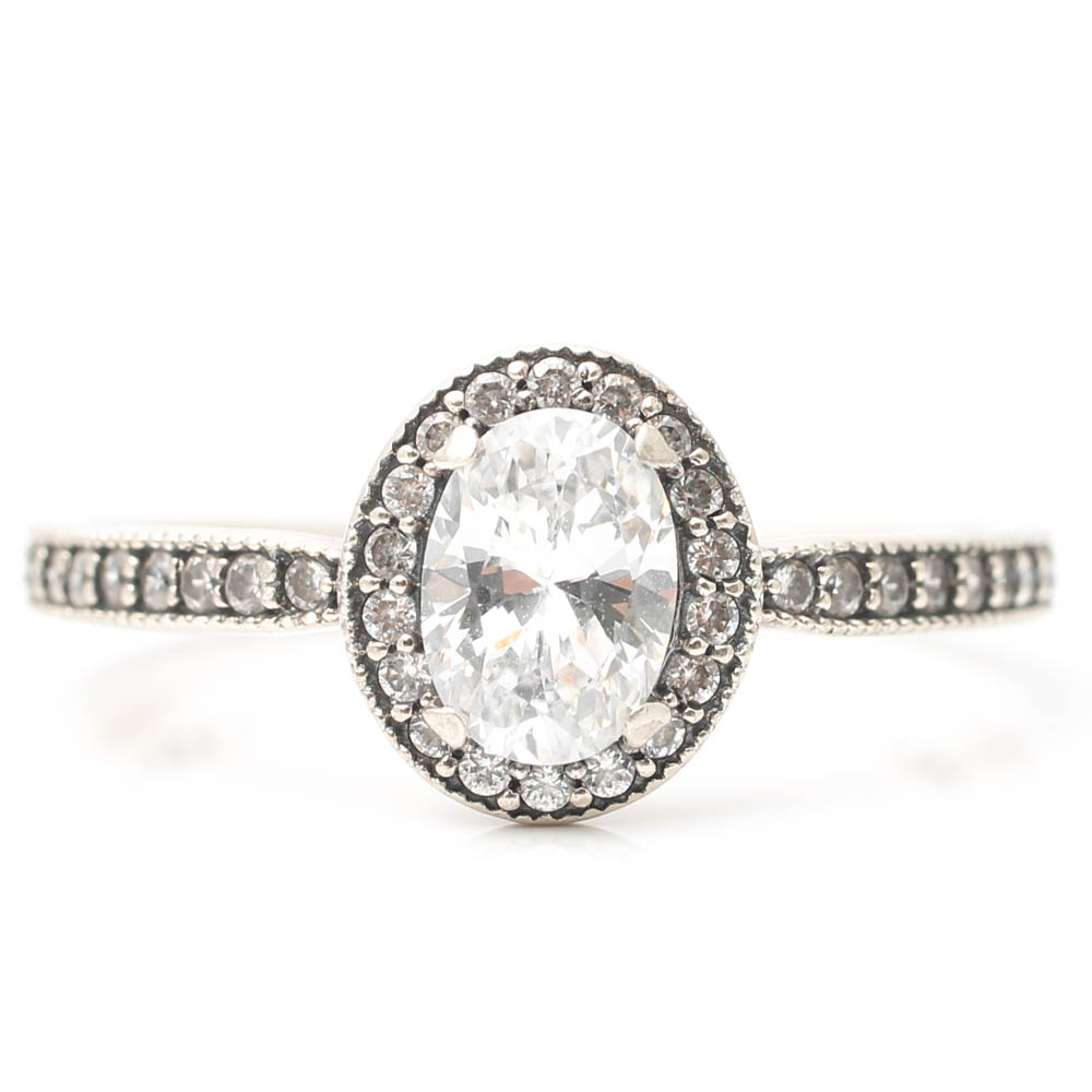 Pandora Sterling Silver Oval Cubic Zirconia Halo Ring