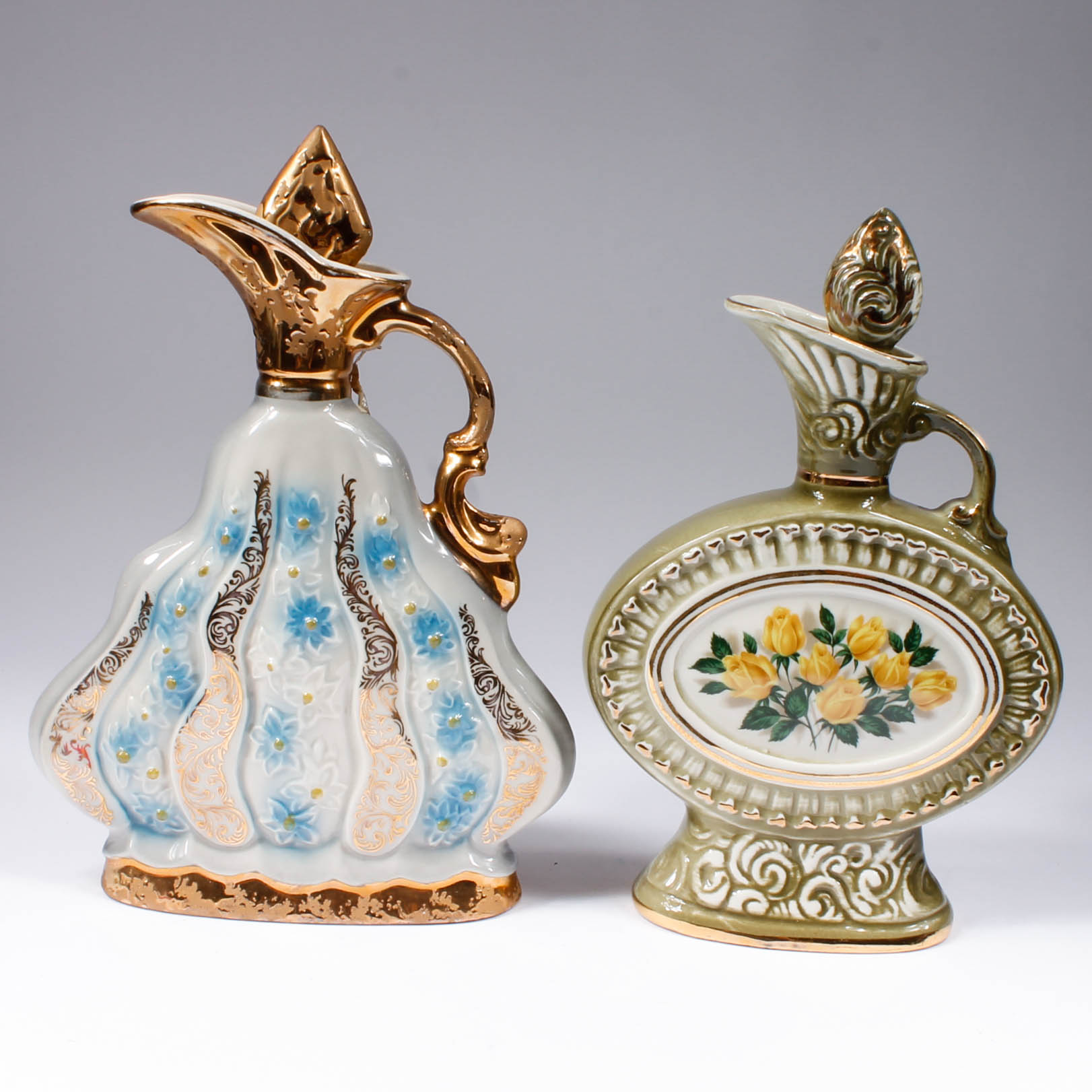 Vintage Jim Beam Ornate Gilded Porcelain Liquor Decanters