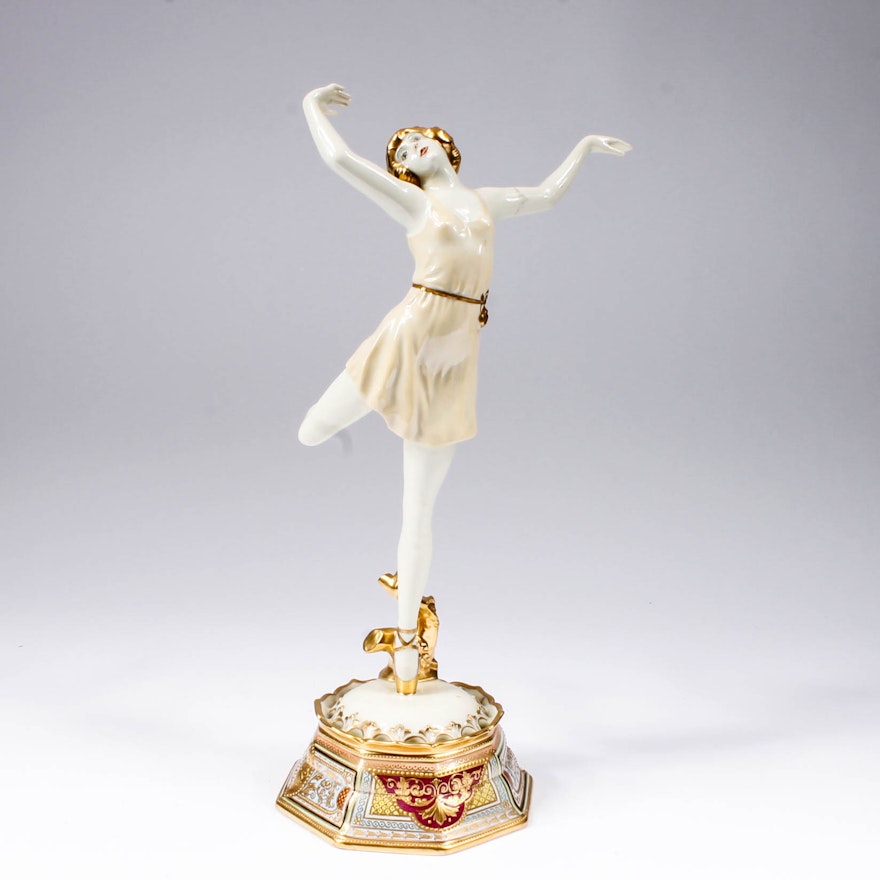 Early 20th-Century Hand-Painted Dresden Porcelain Ballet Dancer Figurine