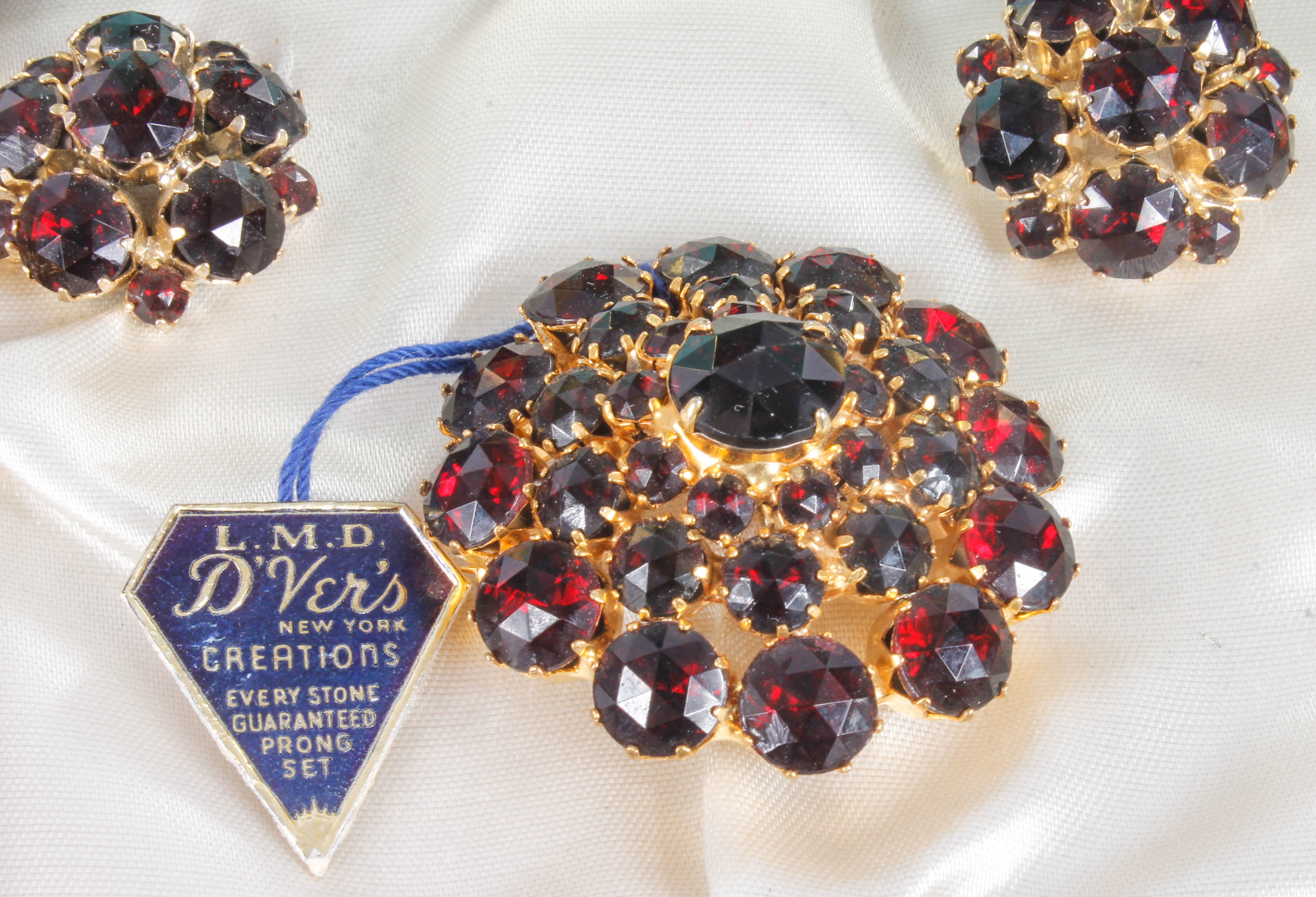 Vintage L.M.D. D'ver's New York Creations Costume Rhinestone Brooch and Earrings