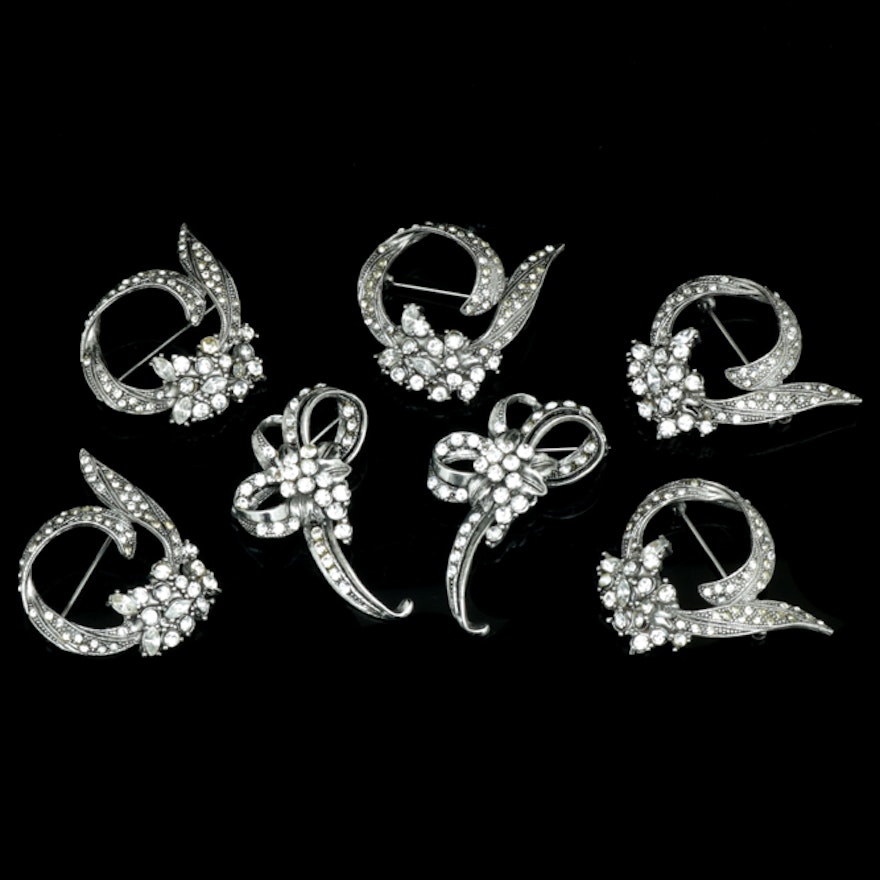 Collection of Silver-Toned Rhinestone Brooches