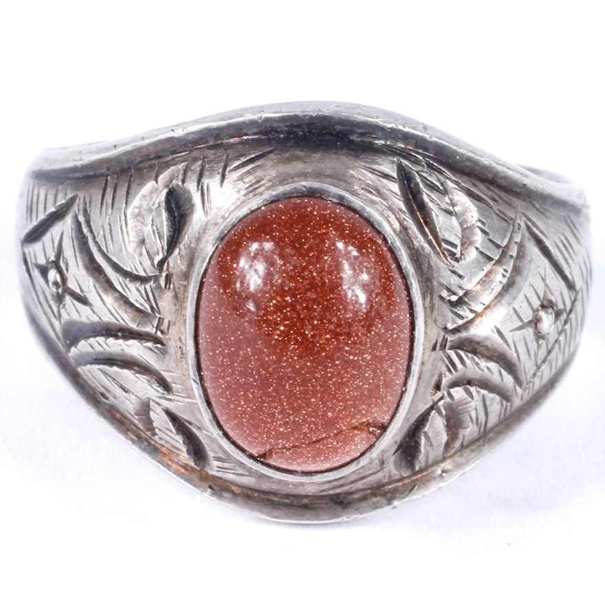 .999 Sterling Silver Ring with Sunstone Cabochon