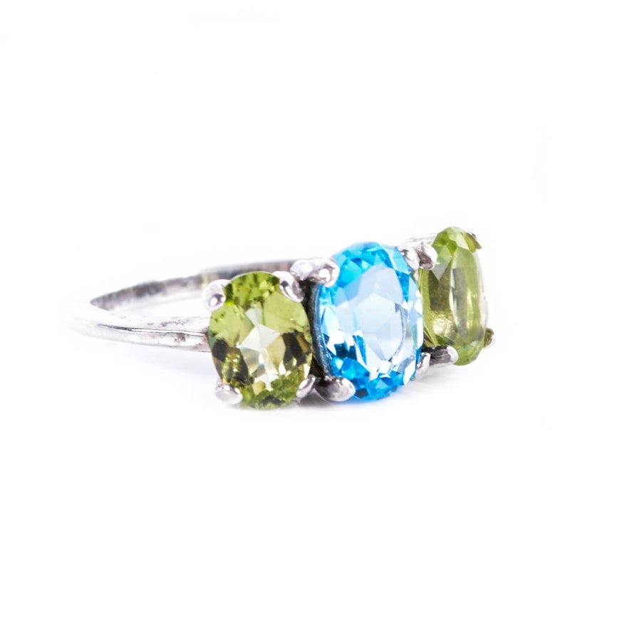 Sterling Silver, Blue Topaz, and Peridot Ring