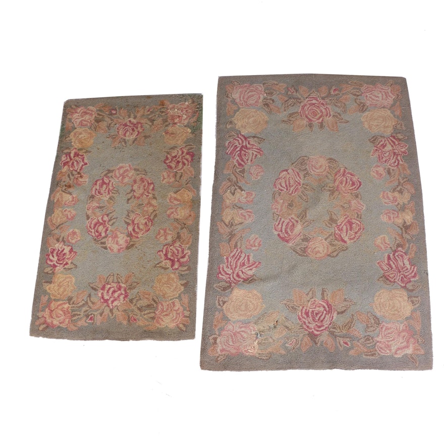 Pair of Vintage Hooked Floral Accent Rugs