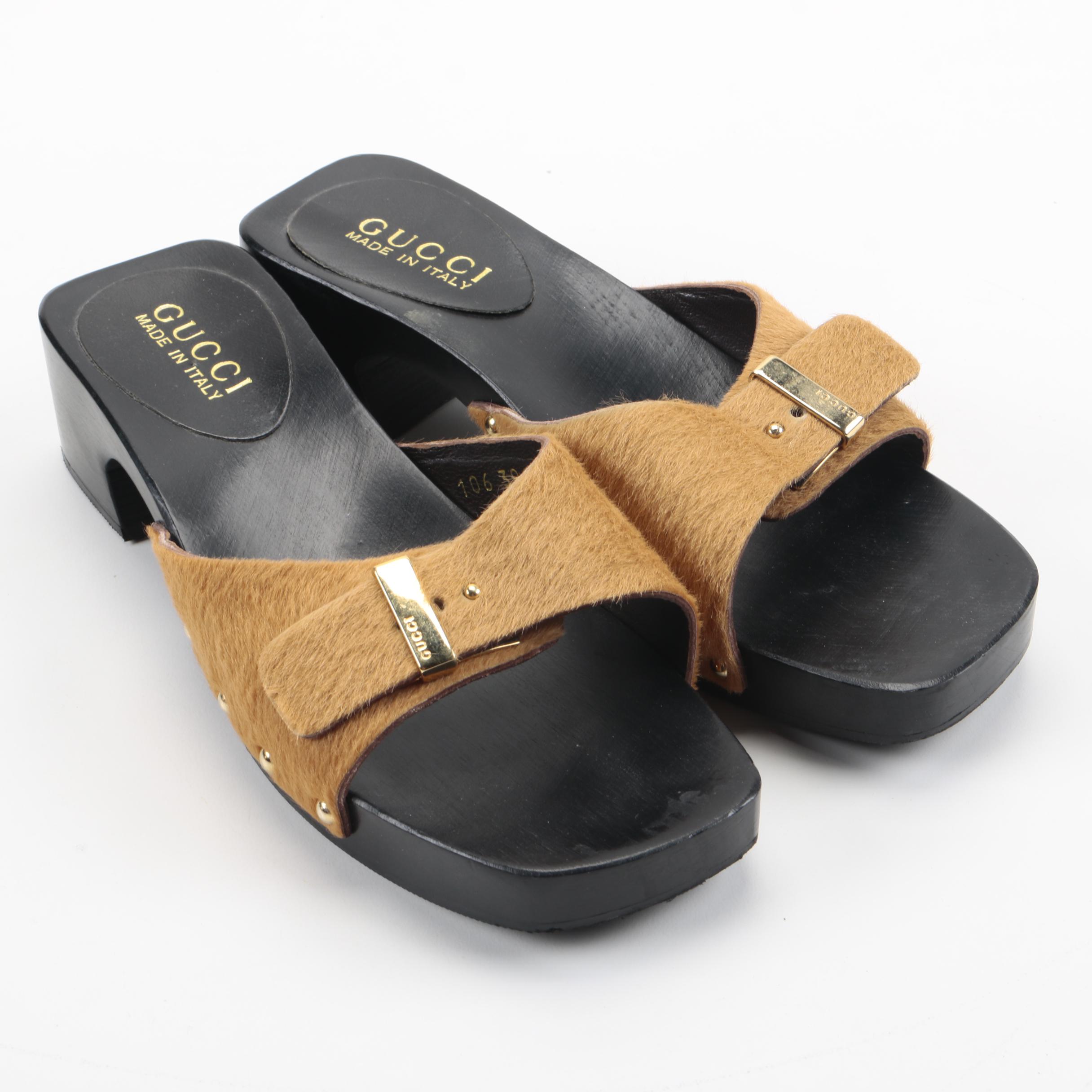 Gucci Wooden Calf Hair Slides