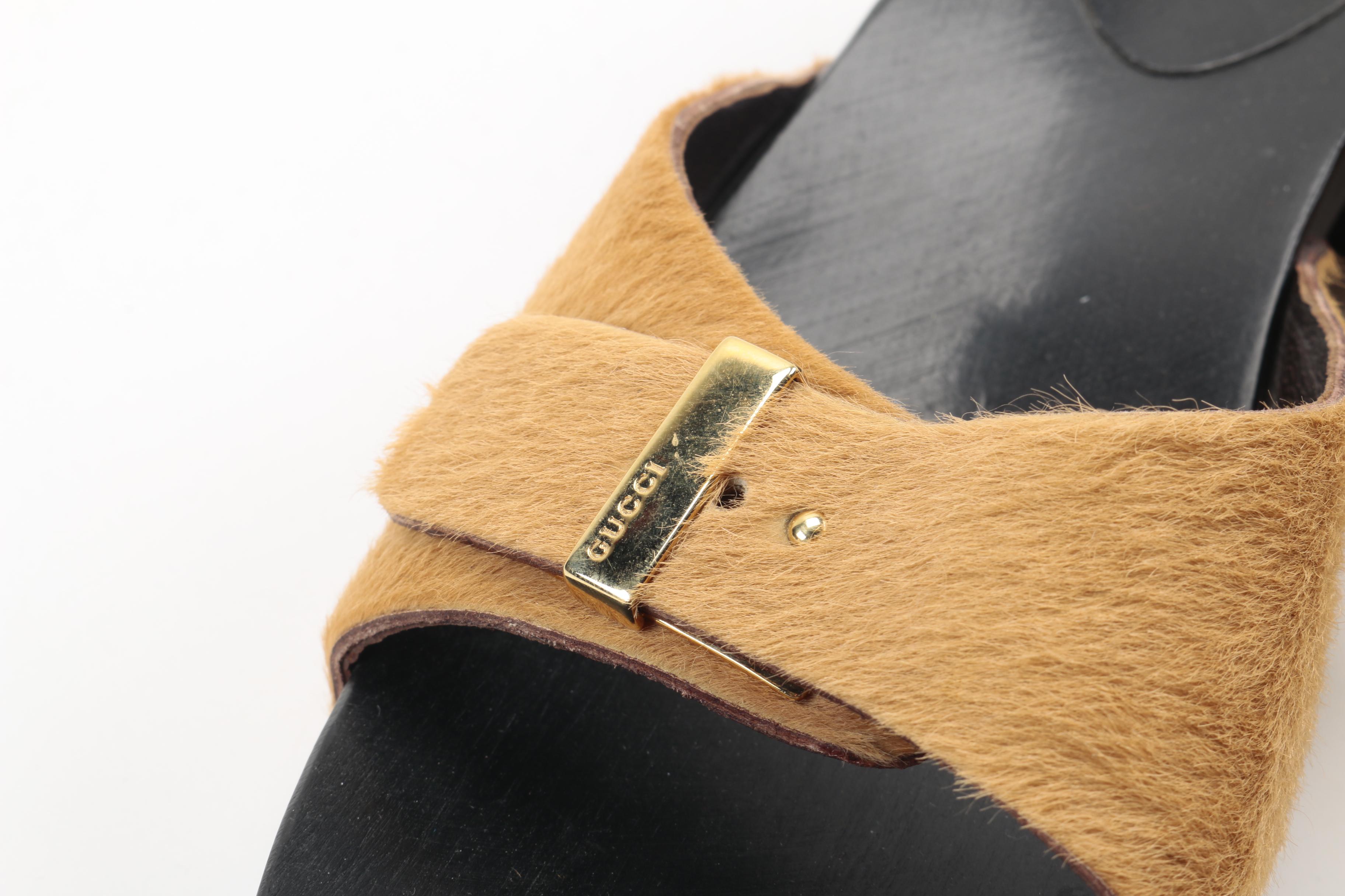 Gucci Wooden Calf Hair Slides