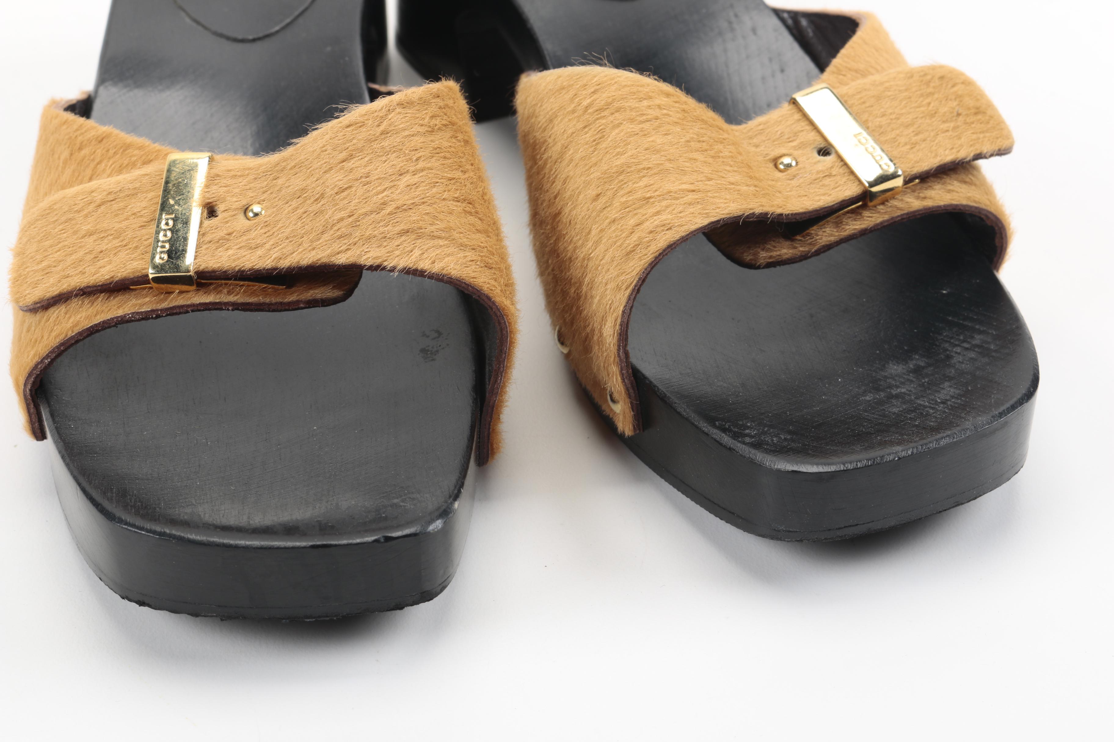 Gucci Wooden Calf Hair Slides