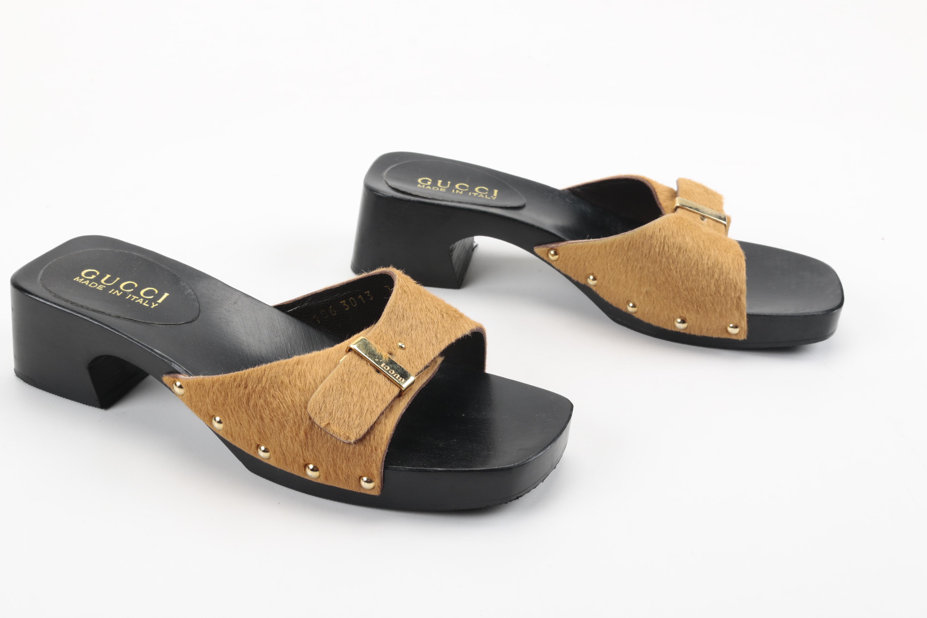 Gucci Wooden Calf Hair Slides