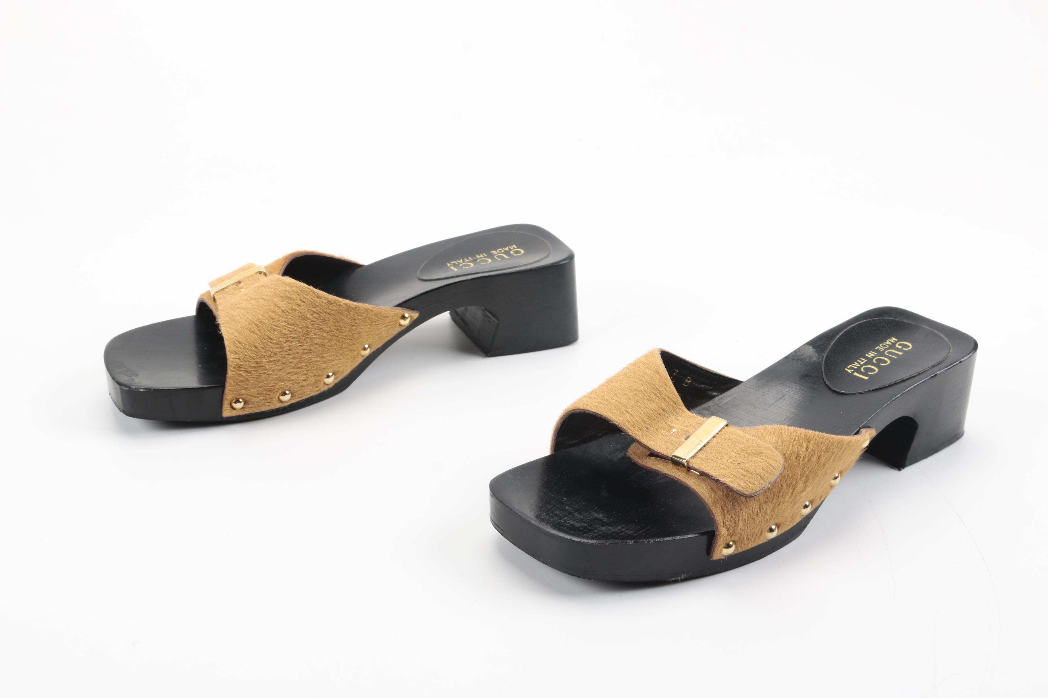 Gucci Wooden Calf Hair Slides