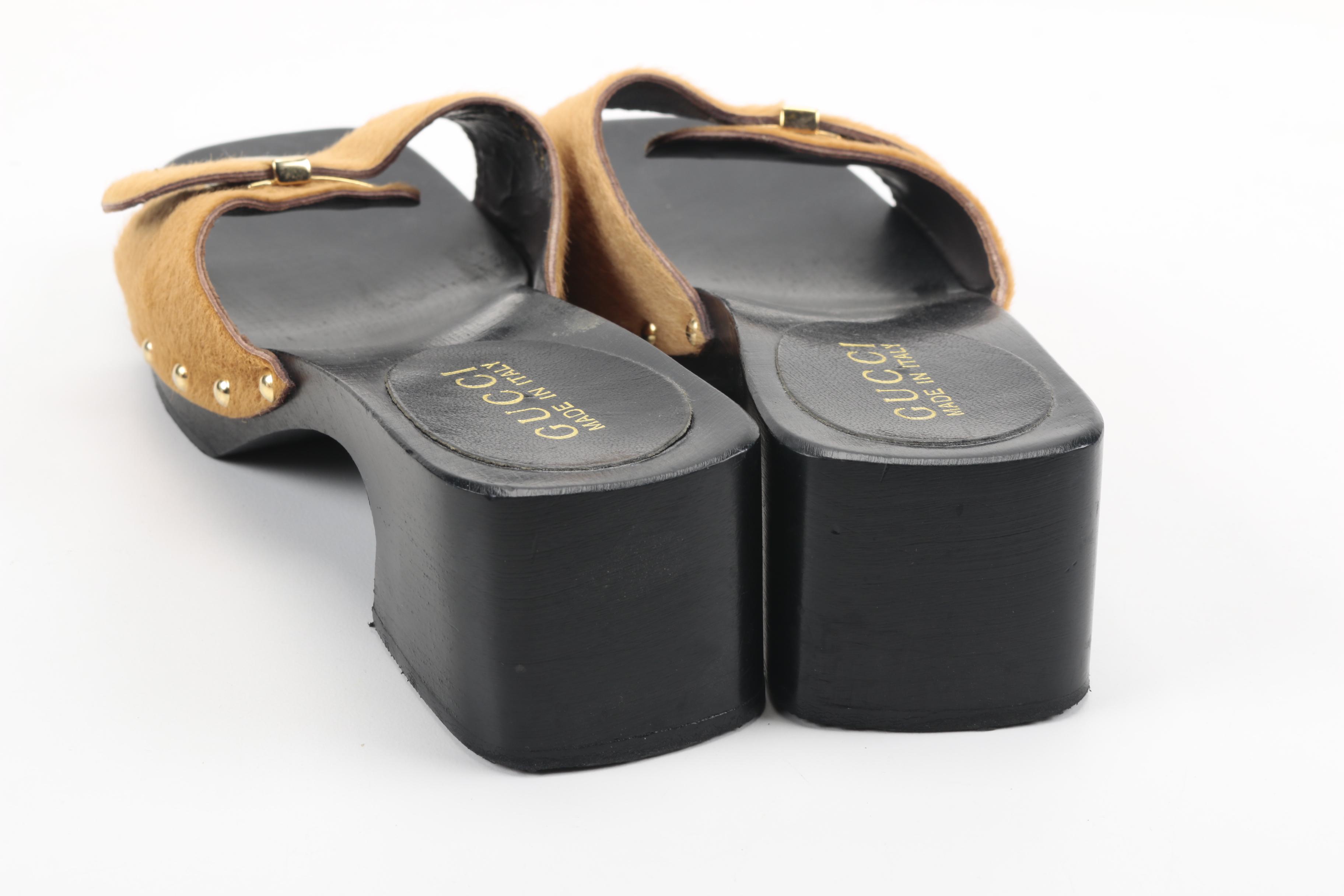 Gucci Wooden Calf Hair Slides