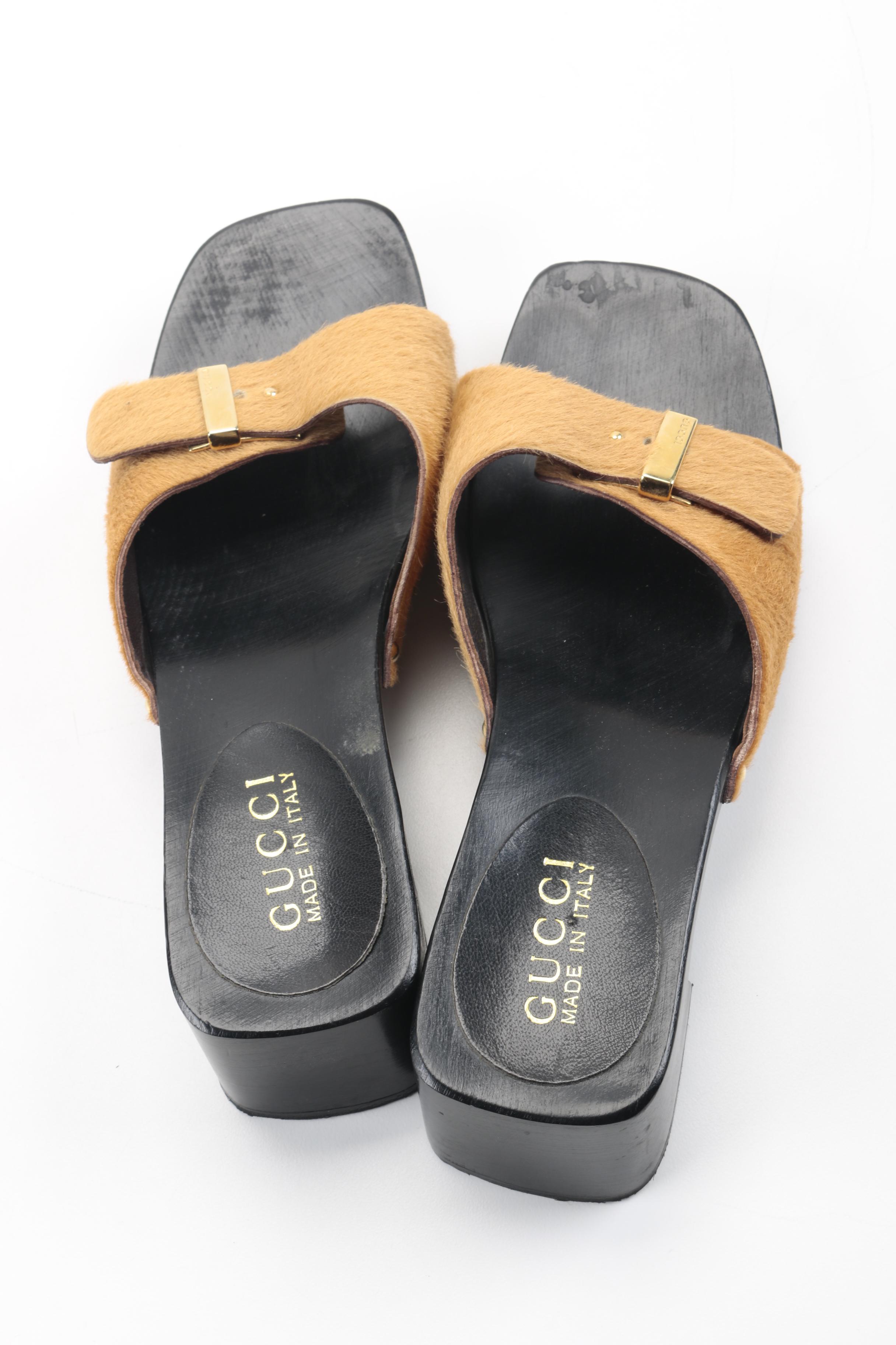 Gucci Wooden Calf Hair Slides