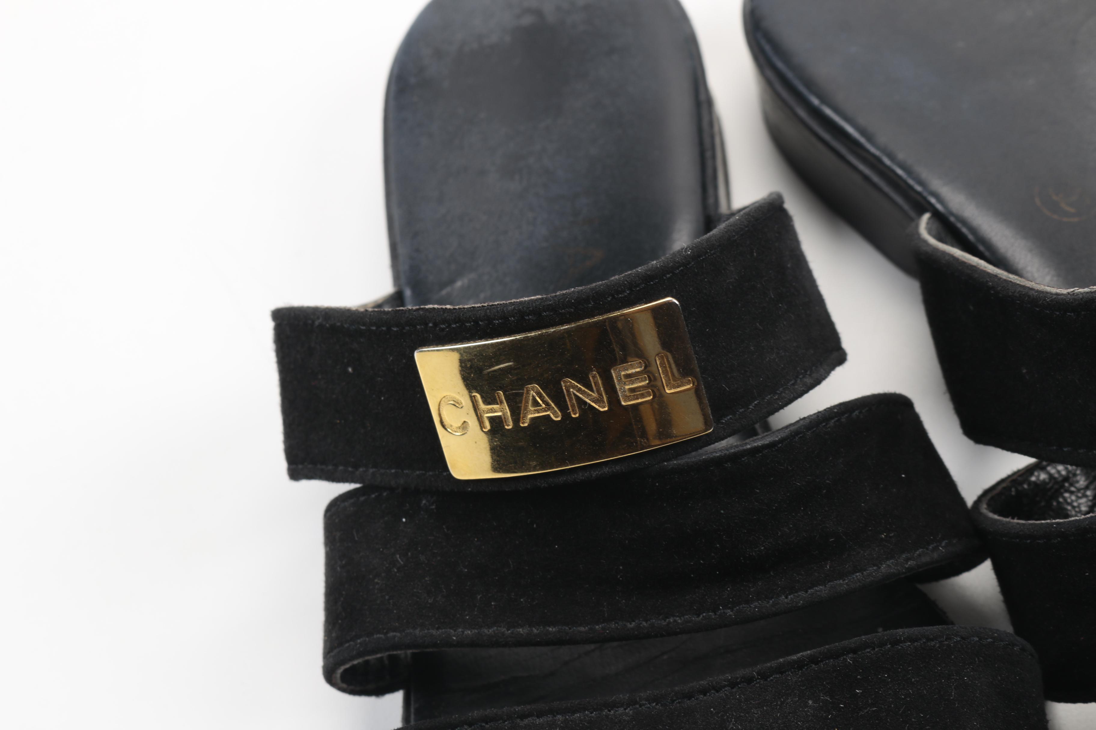Chanel Black Suede Sandals