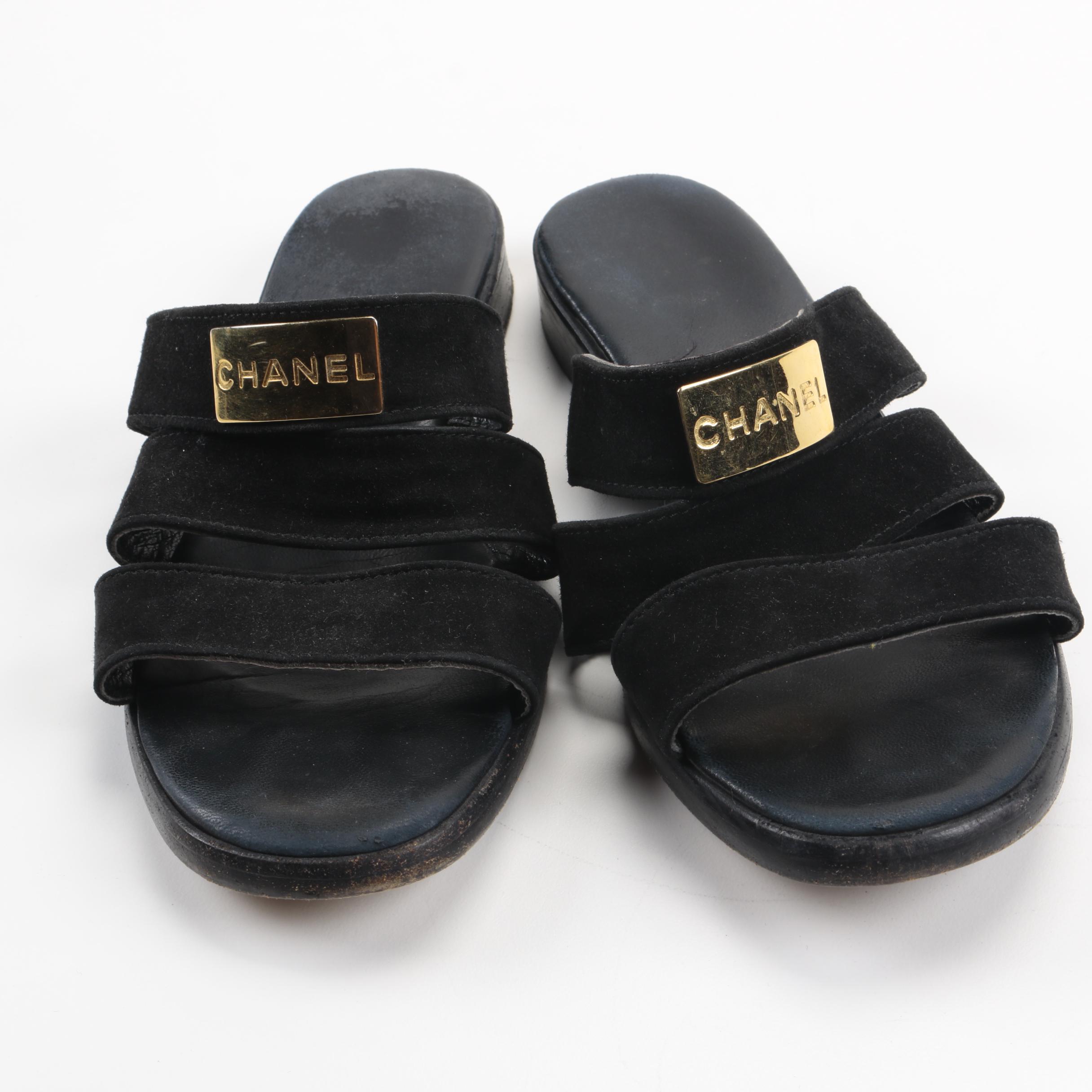 Chanel Black Suede Sandals
