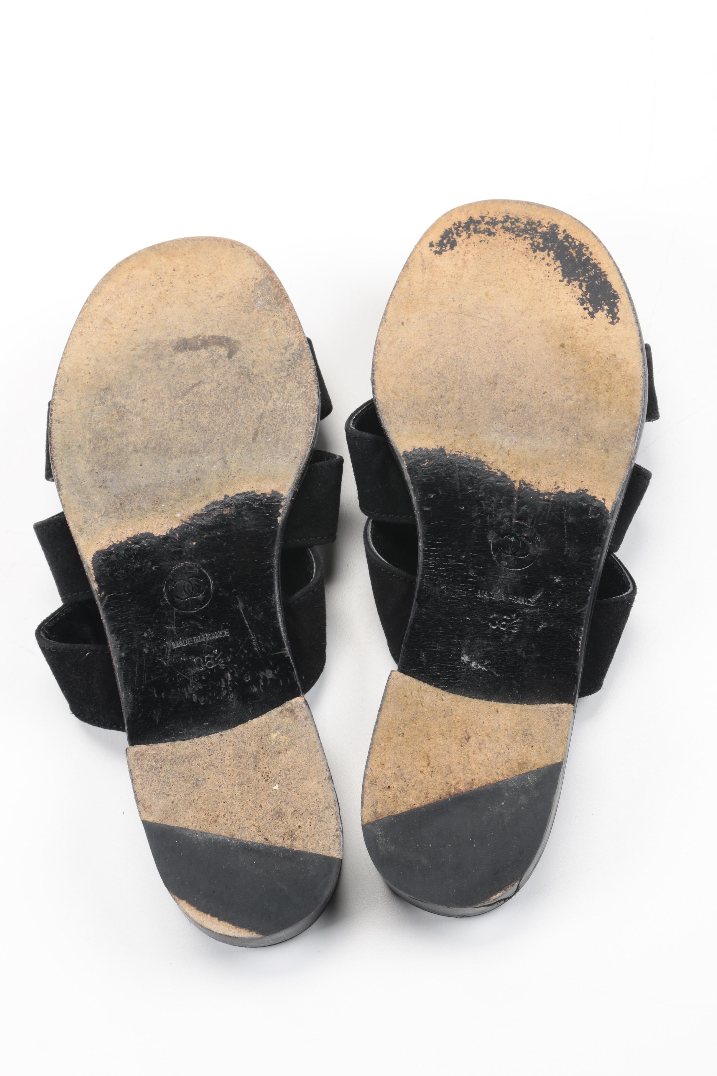 Chanel Black Suede Sandals