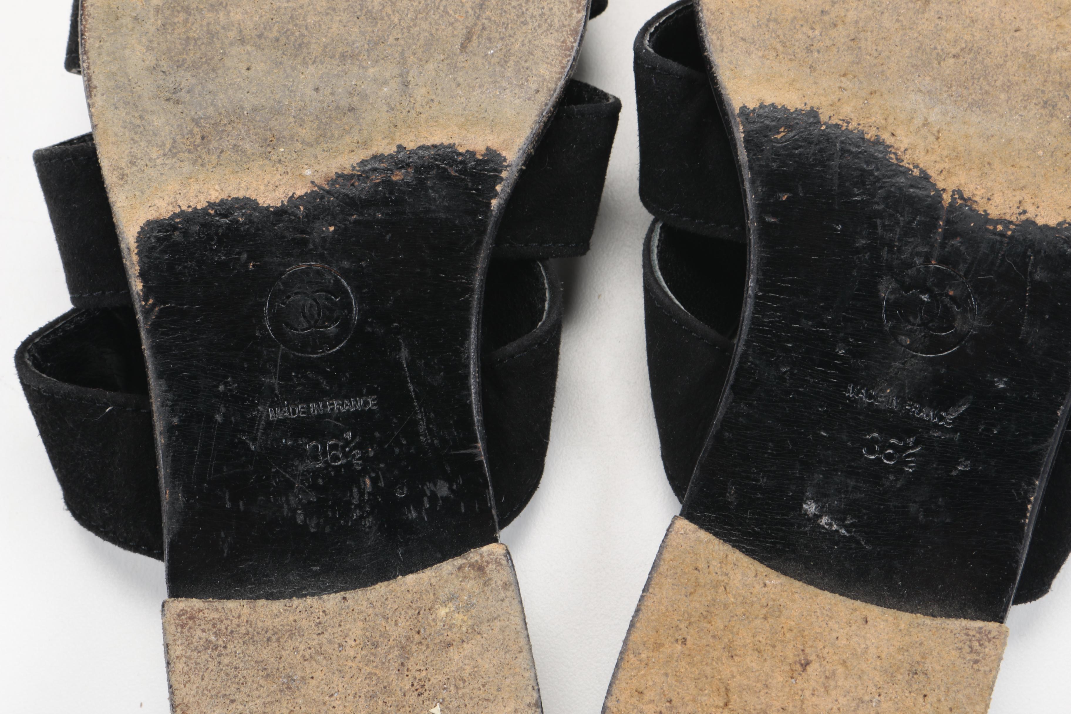 Chanel Black Suede Sandals